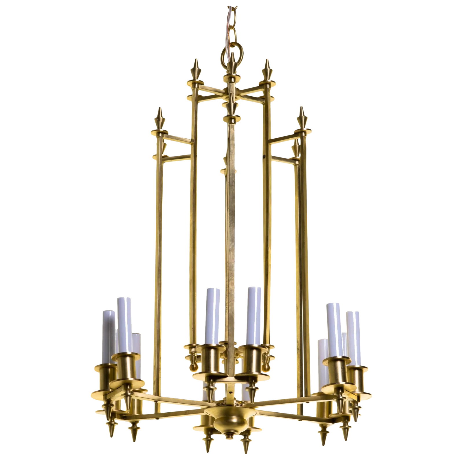 Twelve-Light Brass Skyscraper Chandelier (1 of 8)