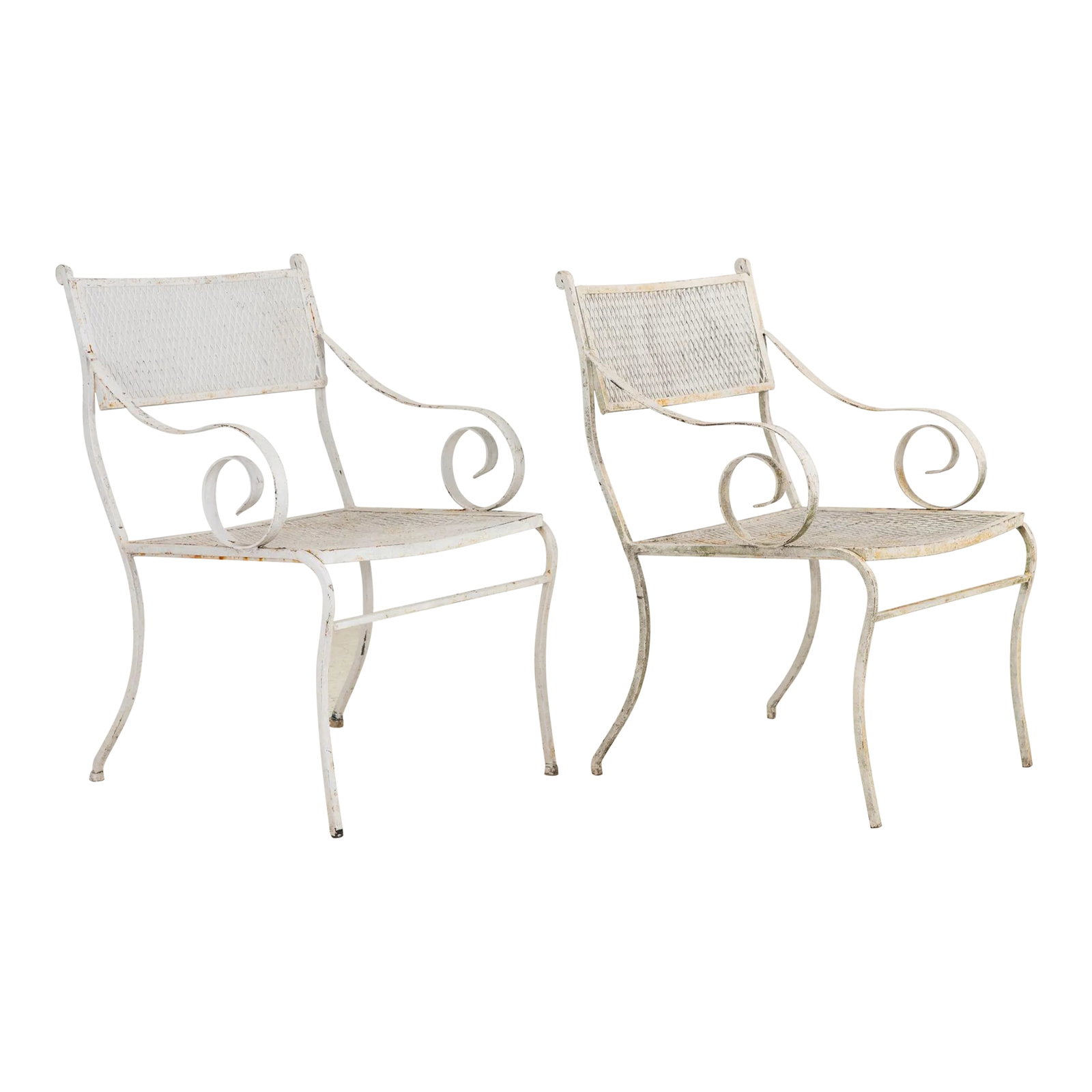 Pair White Painted Metal Garden Chairs, American Mid 20th Century