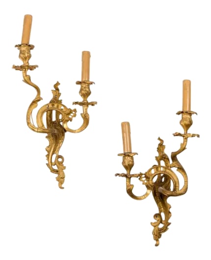 Bronze Louis XV French Style Sconces - a Pair: Presenting a pair of Louis XV style sconces, circa 1900. Perfect for the hallways. Condition: Alterations: Original Condition Unaltered Imperfections: Some Imperfections Condition Notes: Excellent vin