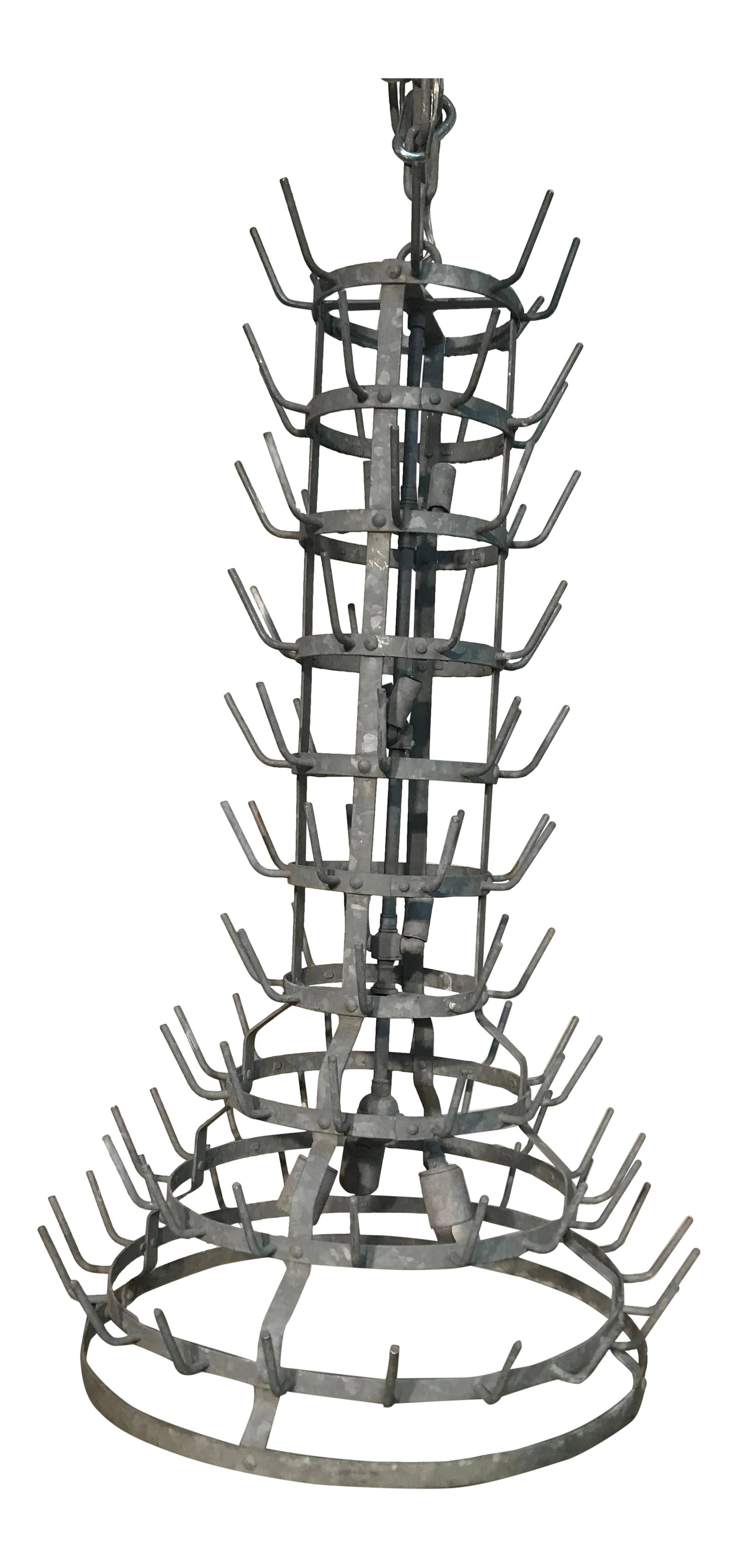 Antique Zinc French Bottle Drying Rack Made Into Chandelier (1 of 11)