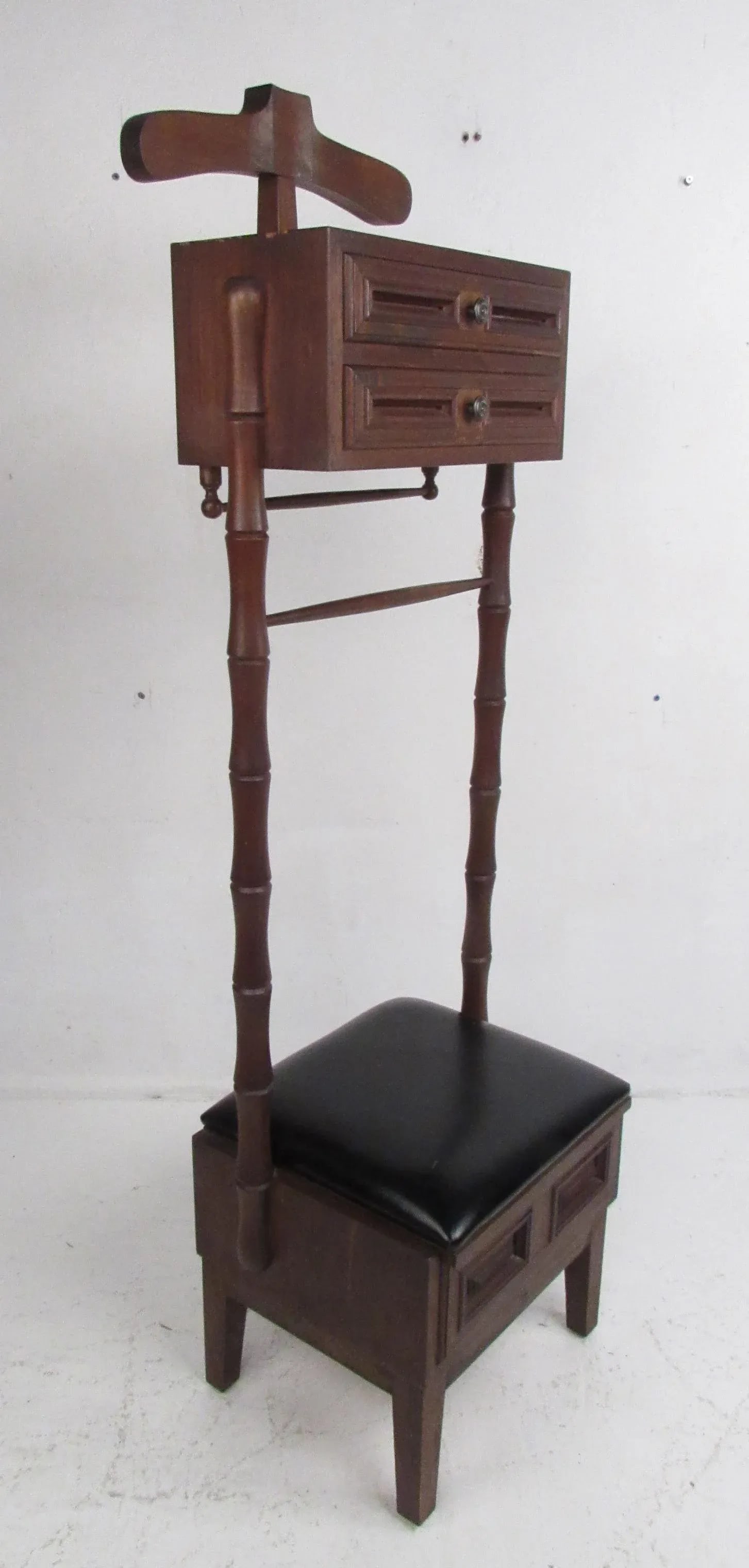 Vintage Walnut and Vinyl Valet Chair - 13