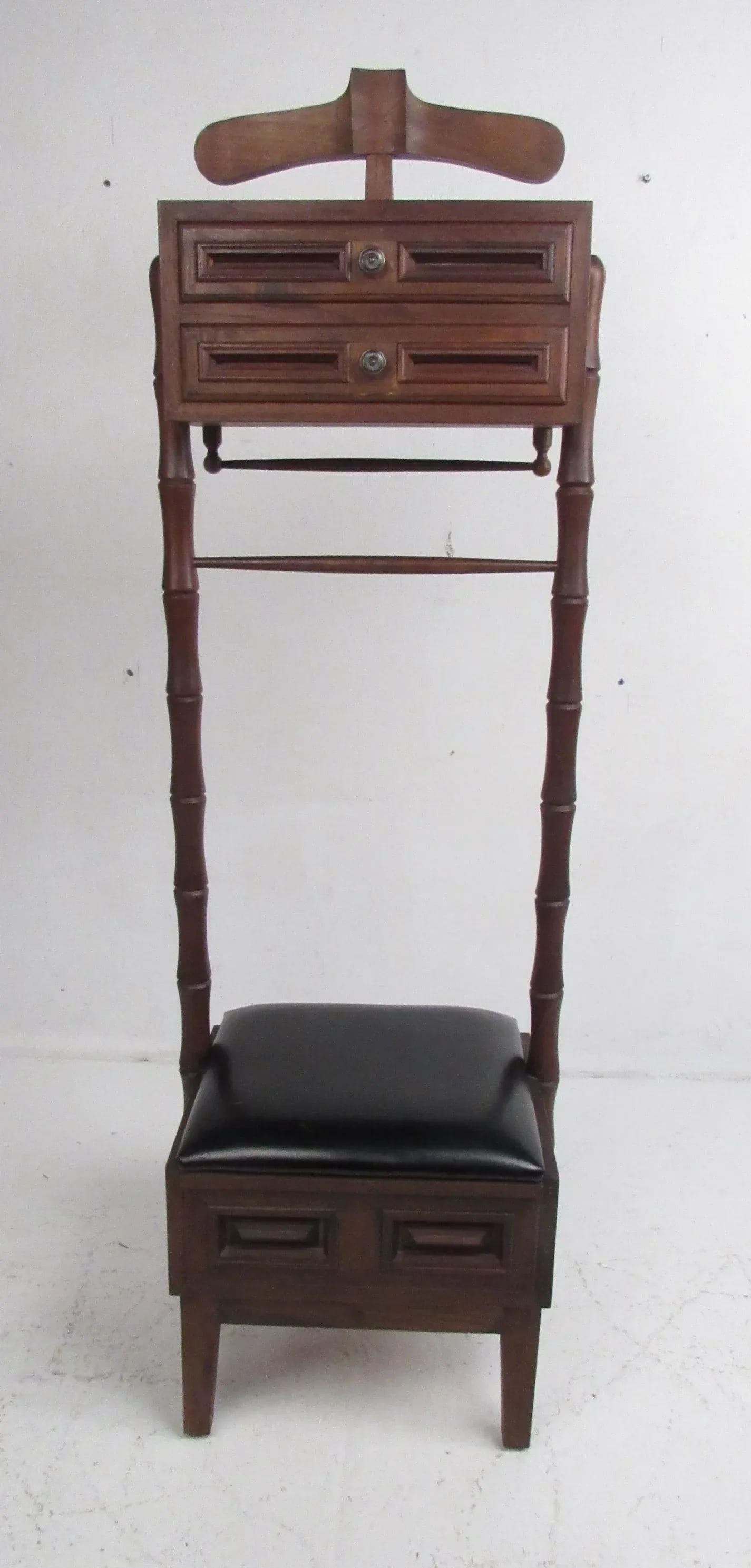 Vintage Walnut and Vinyl Valet Chair - 4