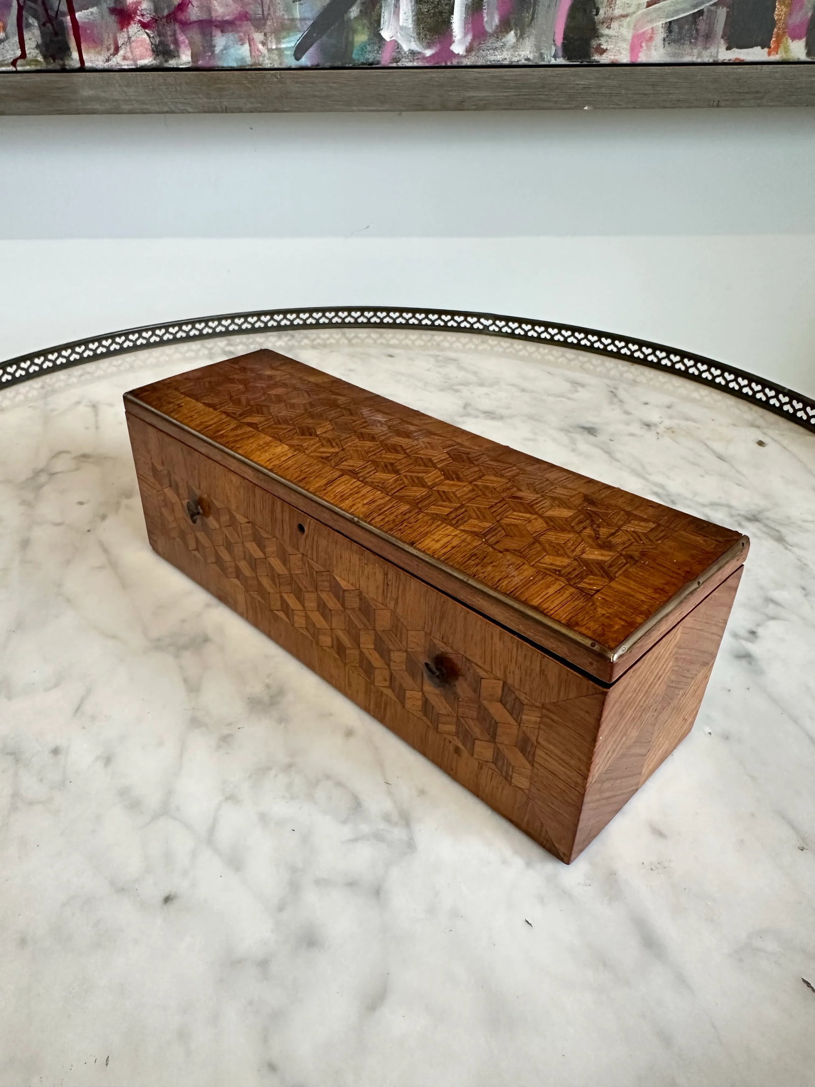 Trompe l'Oeil Marquetry Lidded Box - 2