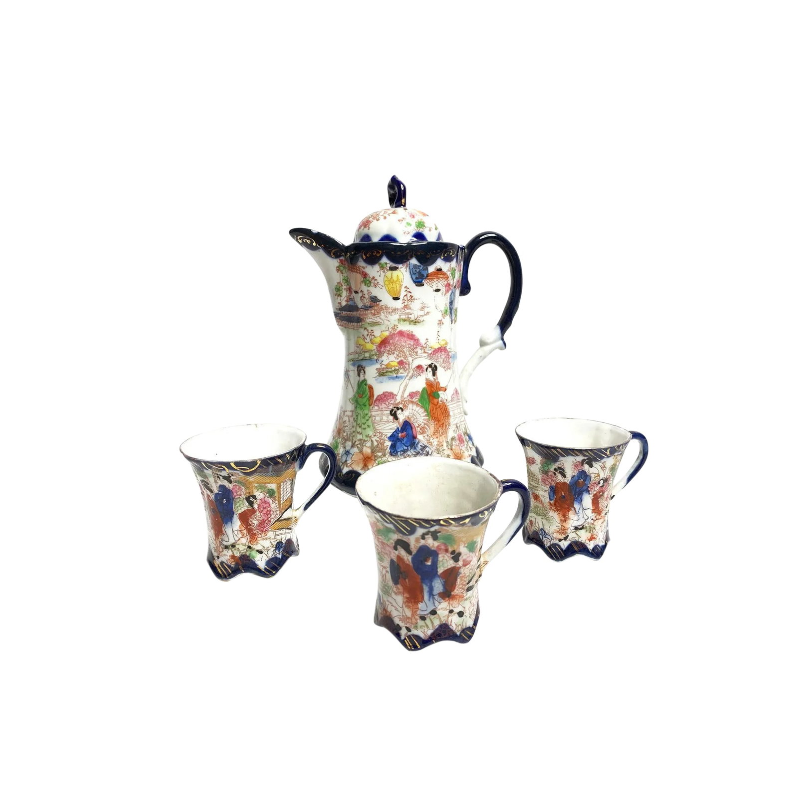 Antique 1910'sly Hand Made and Painted Gilded Porcelain Chinoiserie Coffee / Tea Set With Kettle / P (1 of 3)
