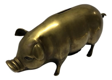 Mid Century Brass Piggy Bank