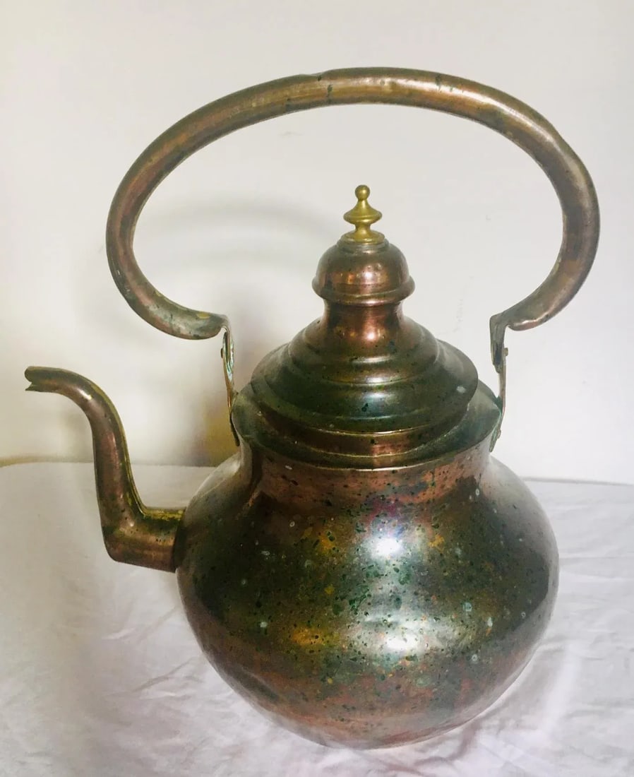 Antique Copper and Brass Tea Kettle - 3