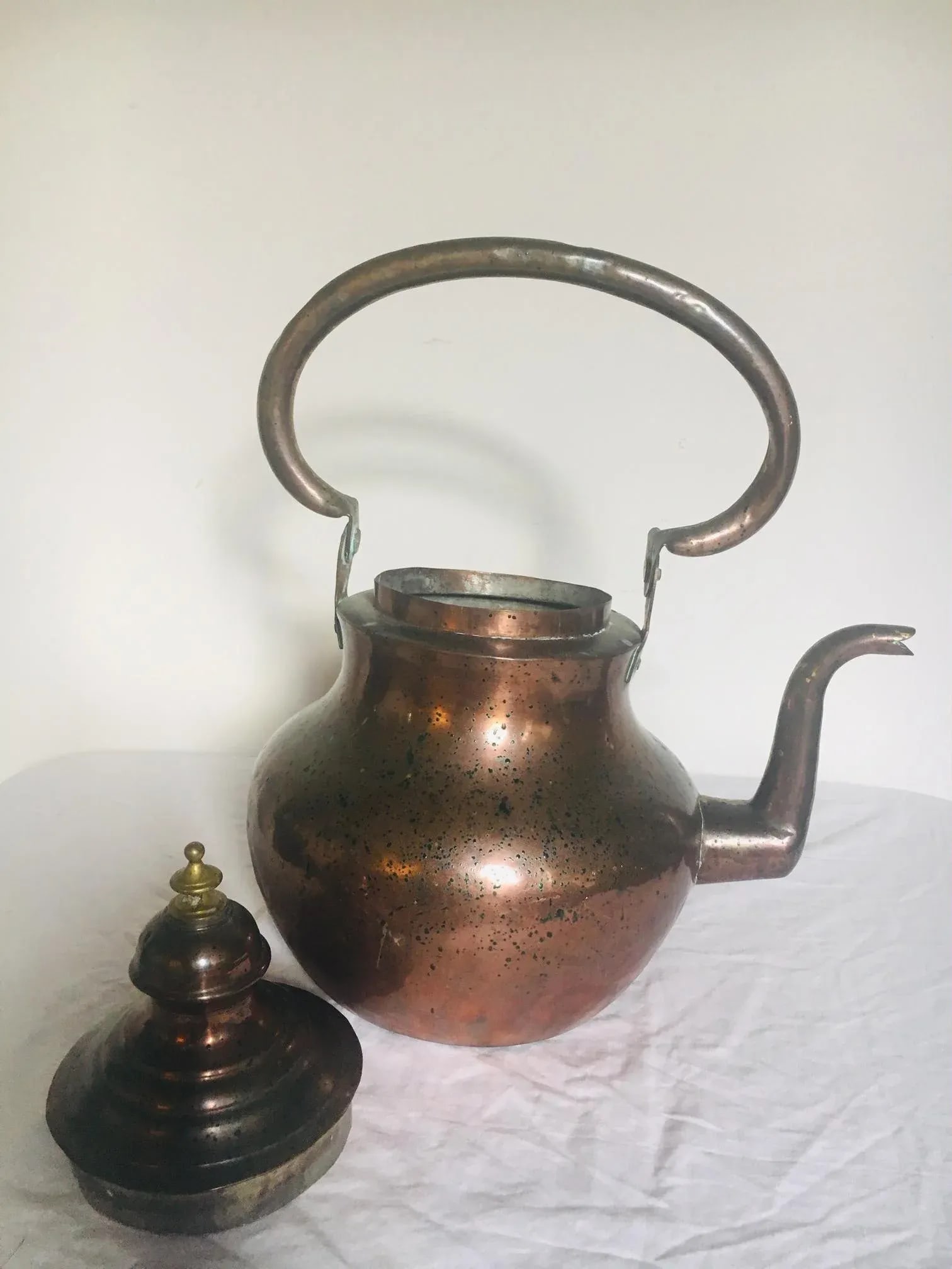 Antique Copper and Brass Tea Kettle - 4
