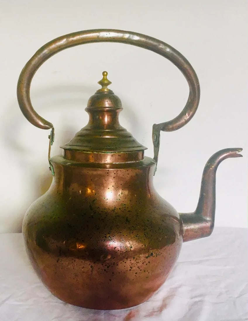 Antique Copper and Brass Tea Kettle - 9