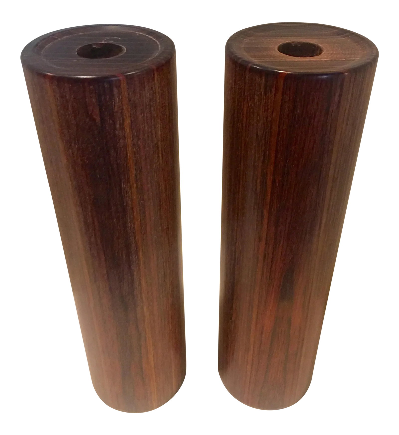 1960s Danish Modern Cylindrical Afromosia Candlesticks - a Pair