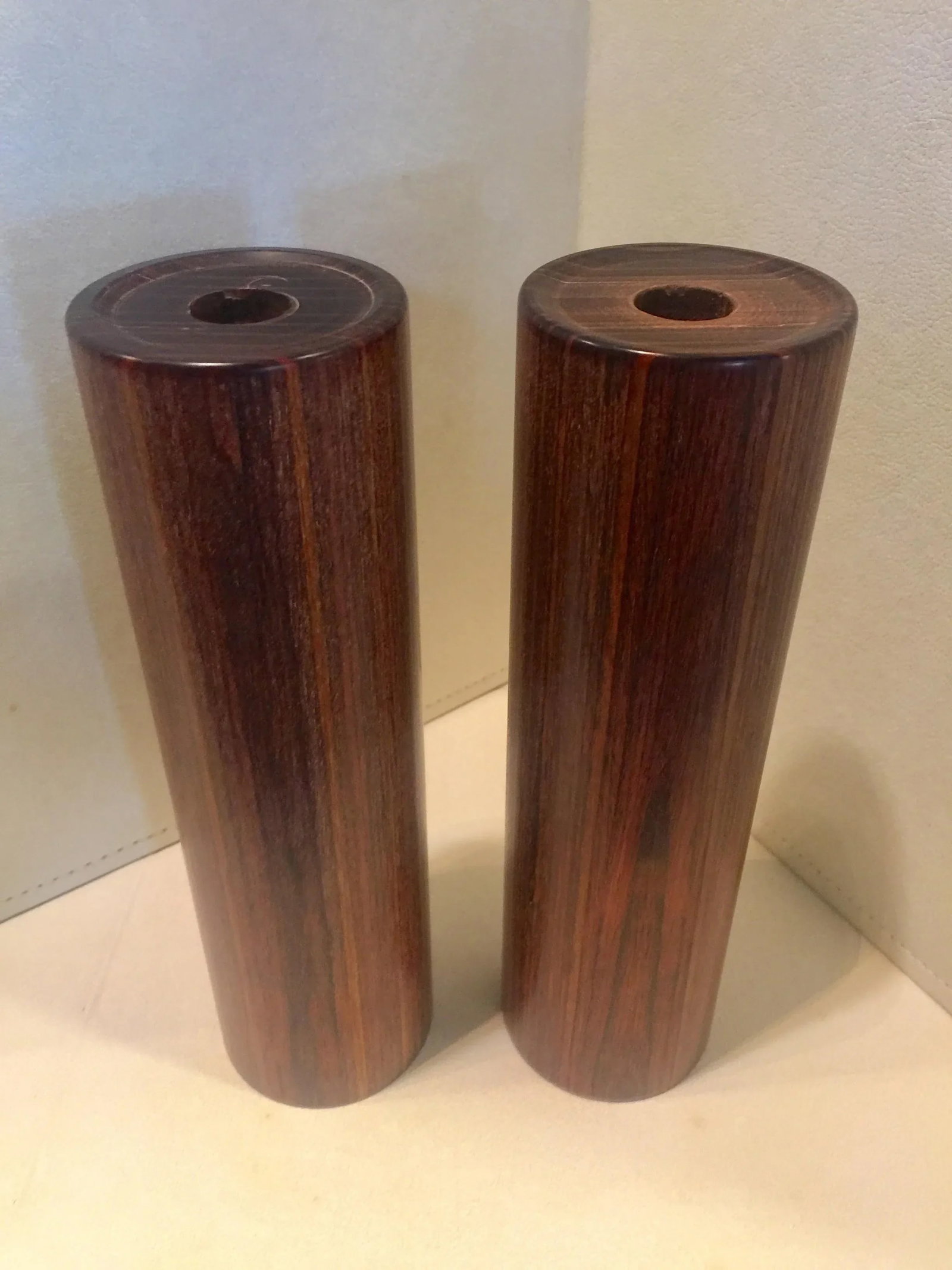 1960s Danish Modern Cylindrical Afromosia Candlesticks - a Pair - 7
