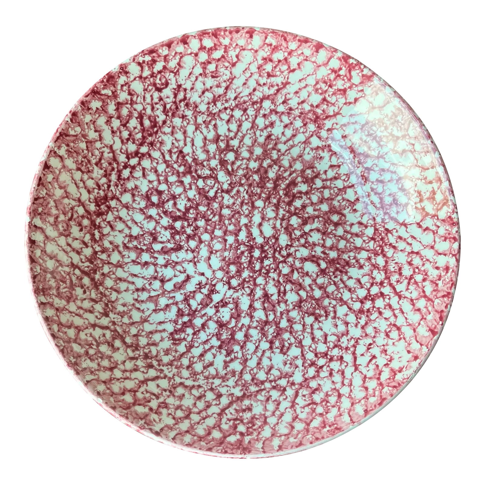 1980s Red Spongeware by Roma Inc Brooklyn Ny Pasta Serving Bowl, Italian Pottery: Roma Inc Brooklyn NY Pasta Serving Bowl or Serveware bowl Lead free Microwave and Dishwasher Safe Italian Pottery 12.75" diameter and 2.8" height No chips nor cracks. Some crazing but overall in good