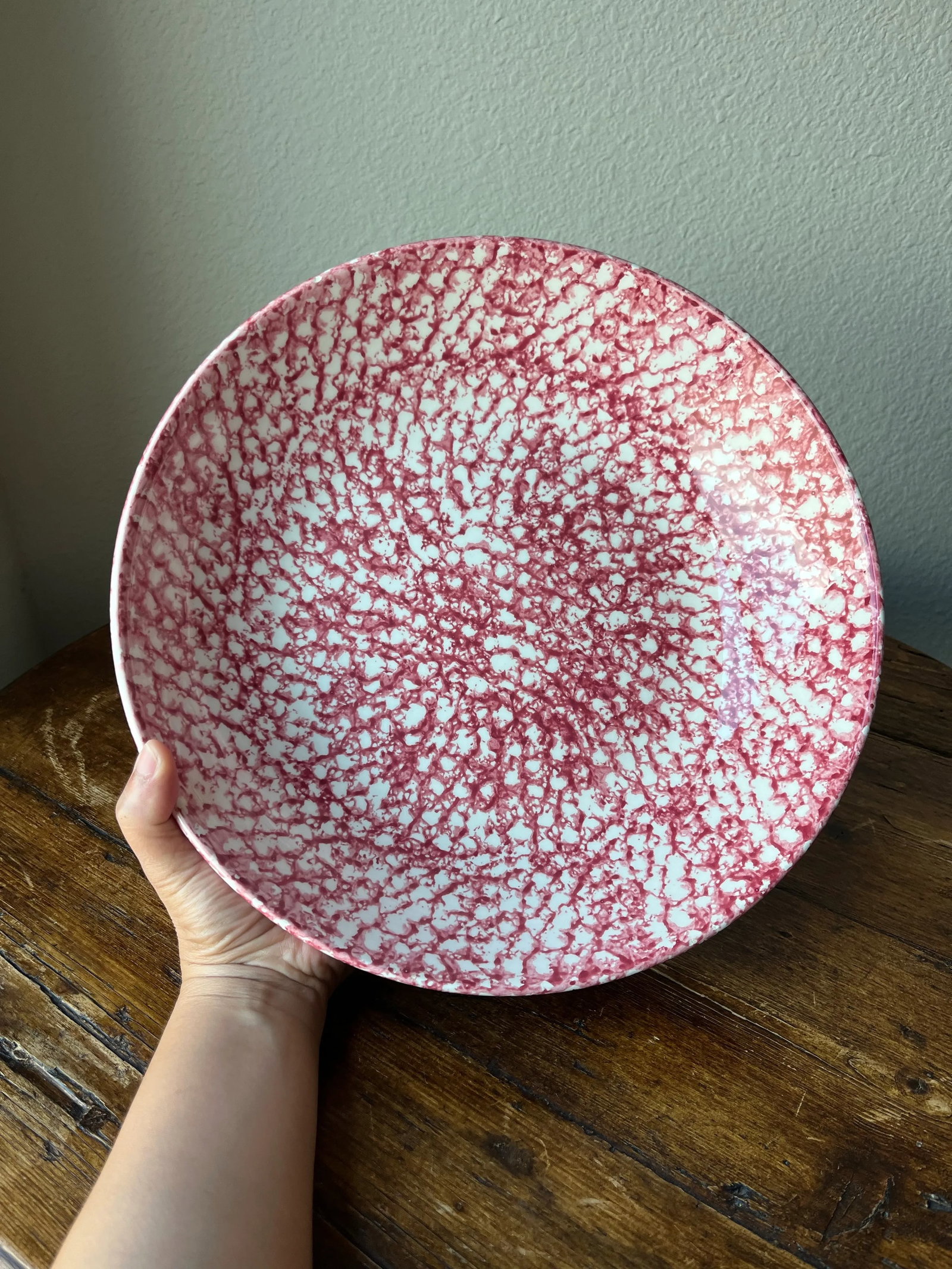 1980s Red Spongeware by Roma Inc Brooklyn Ny Pasta Serving Bowl, Italian Pottery - 2