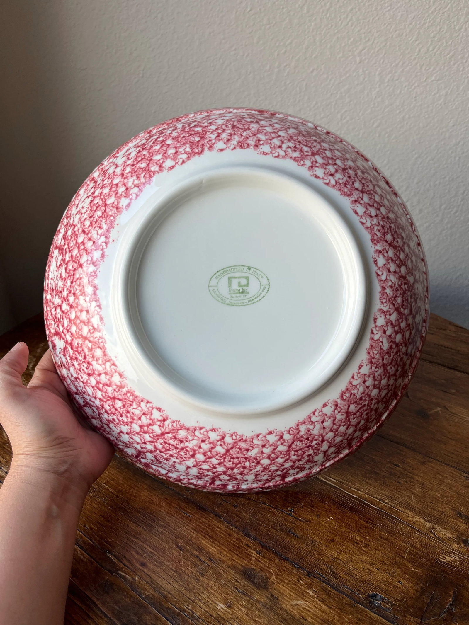 1980s Red Spongeware by Roma Inc Brooklyn Ny Pasta Serving Bowl, Italian Pottery - 4