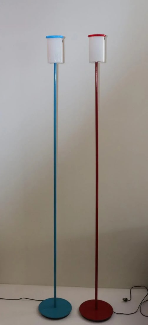 Vintage Red and Blue Murano Hand-Blown Glass Floor Lamps - a Pair - 13