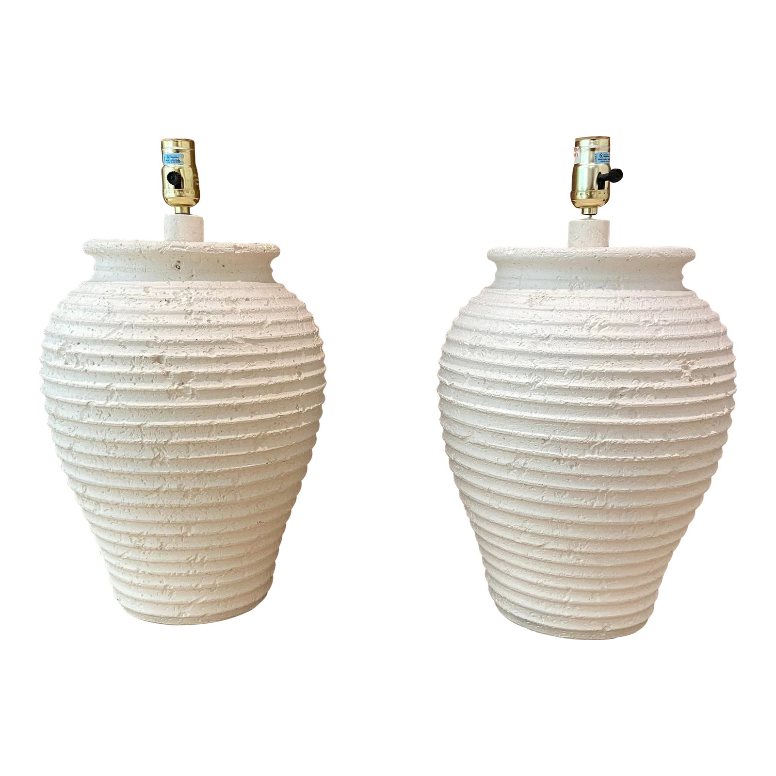 Pair of 1980's Neutral Organic Texture Lamps: Pair of white plaster organic textured table lamps from the 1980's. Neutral matte white finish that suits any organic modern decor. Condition: Alterations: Unknown Imperfections: Some Imperfections
