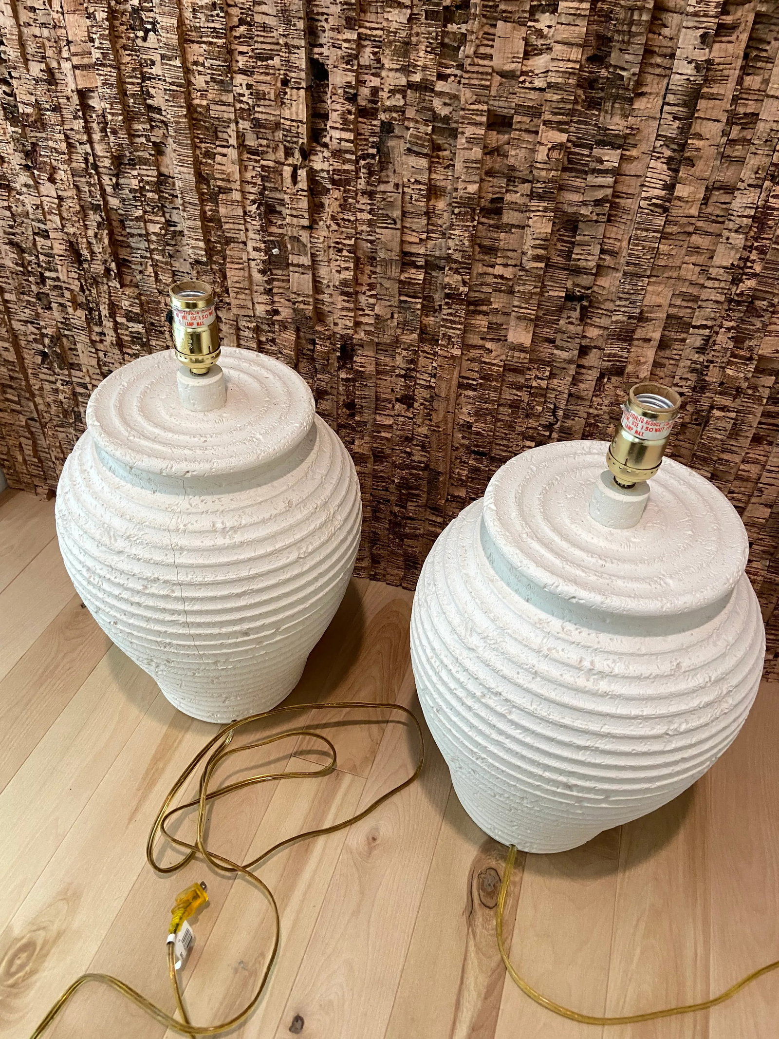 Pair of 1980's Neutral Organic Texture Lamps - 3