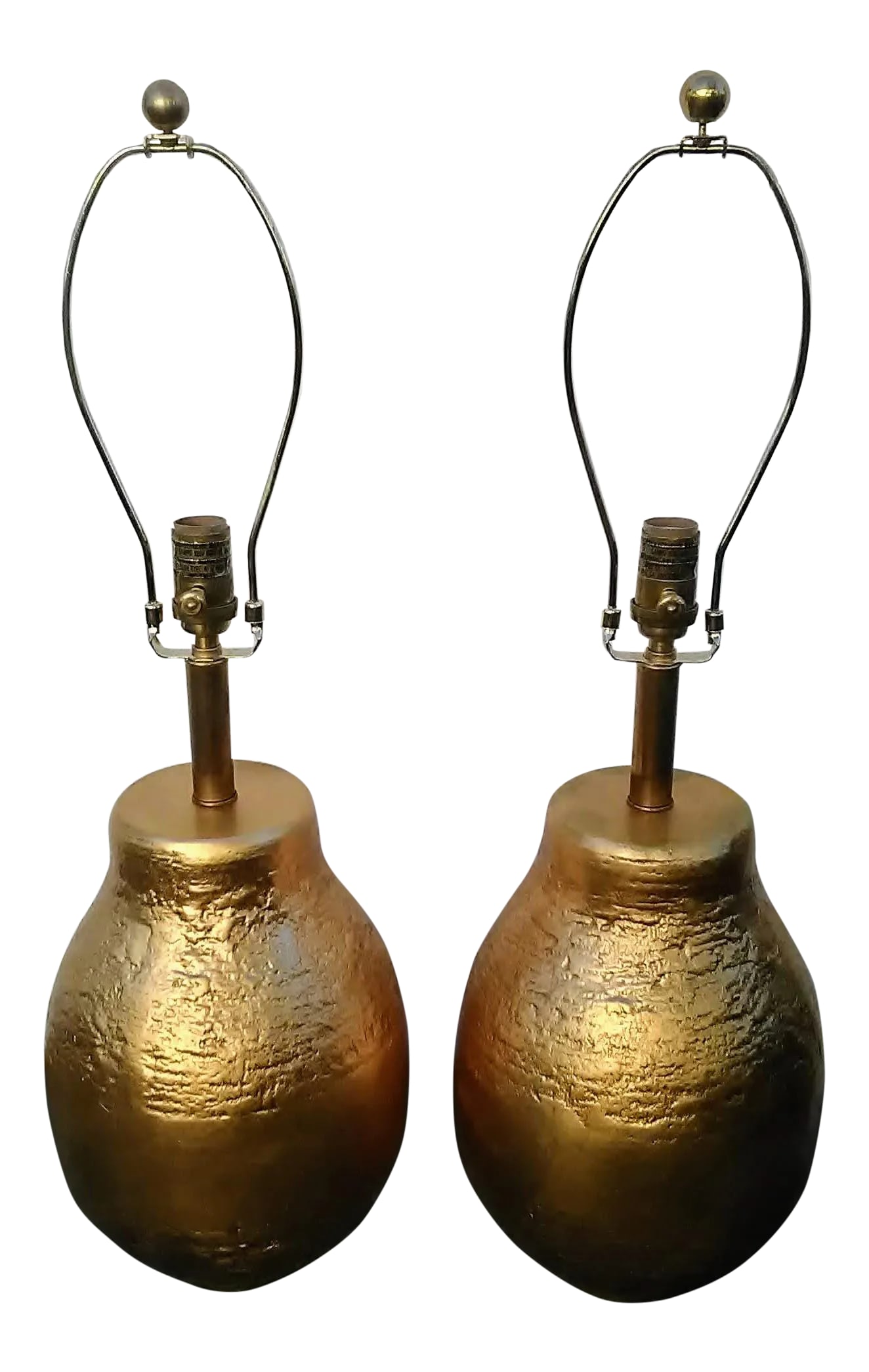 Visual Comfort Aerin Lauder Bleeker Table Lamps Gild / Gold Leaf Finish - a Pair: Visual Comfort Aerin Lauder Bleeker Table Lamps-Pair-Gold / Gold Leaf Finish This ia a matching pair-no shades Dimensions: Height: 281/4", Width: 14", Base: 51/4", Round Socket: Hi-Lo, Wattage: 150A