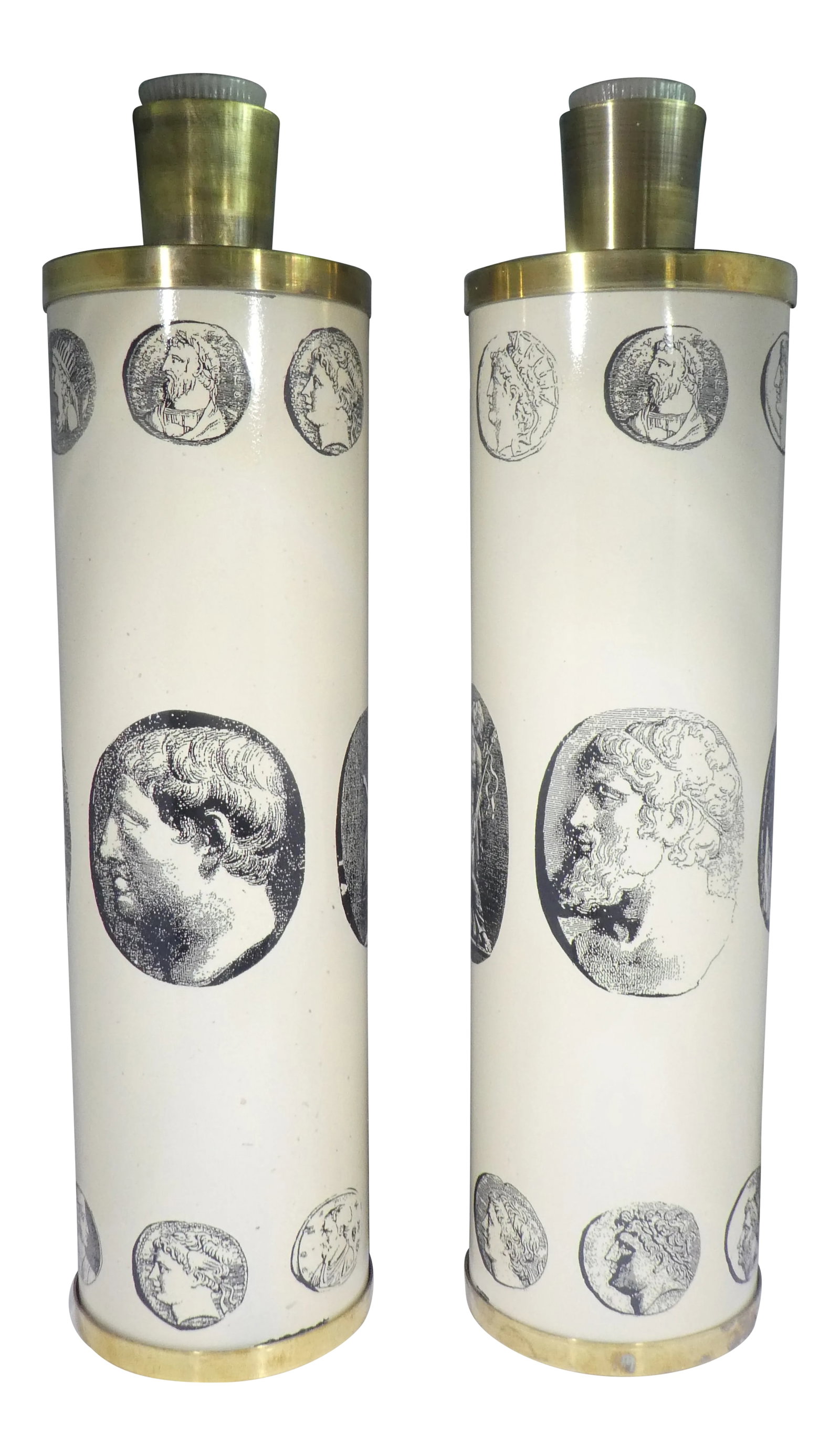 Mid Century Fornasetti Neoclassical Cameo Lamps-A Pair: Mid Century Fornasetti Neoclassical Cameo Lamps SOLD AS FOUND in vintage condition with minor paint loss but overall in good condition with European wiring. Lamps are extremely rare and seldom come
