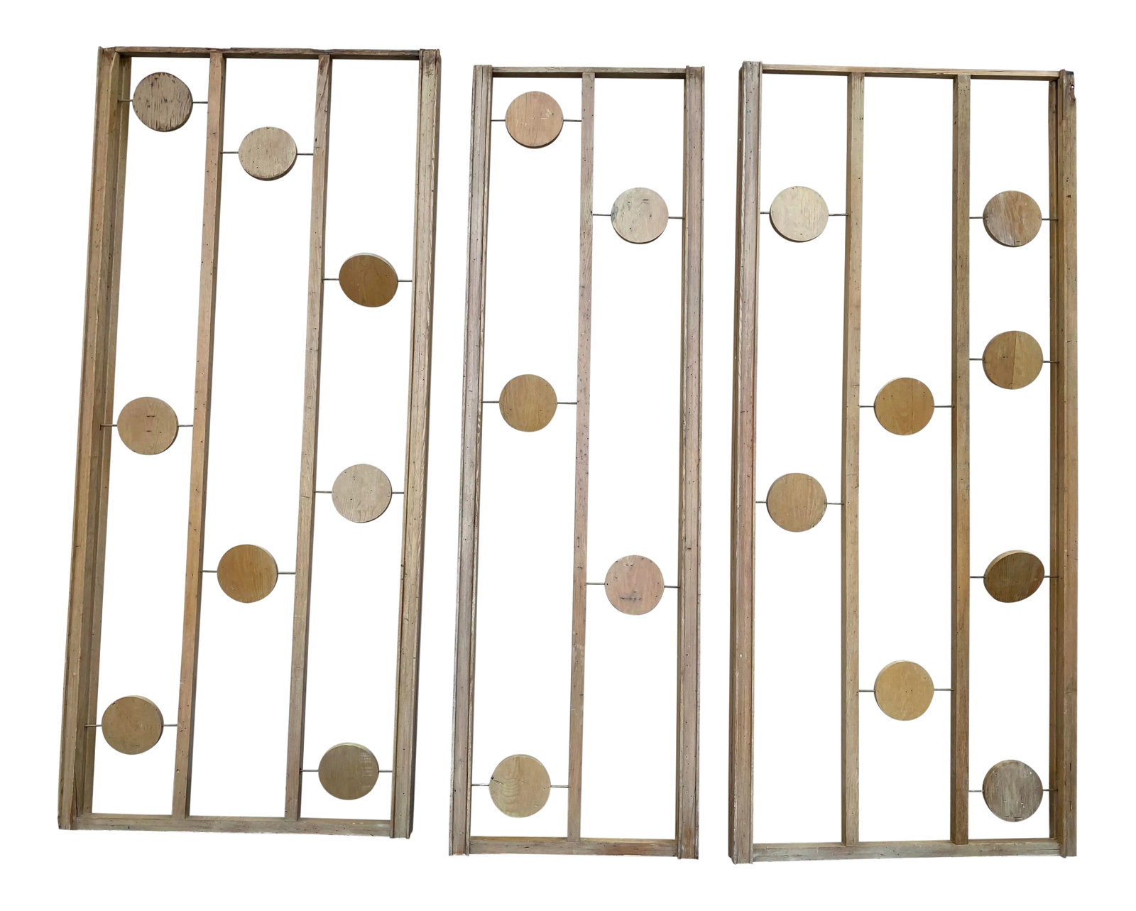 Mid Century Room Divider With Swiveling Circle Details: This beautiful room divider came out of a Mid Century home in Brentwood California. The home is absolutely beautiful and featured nothing but the best quality items. My favorite thing about these room