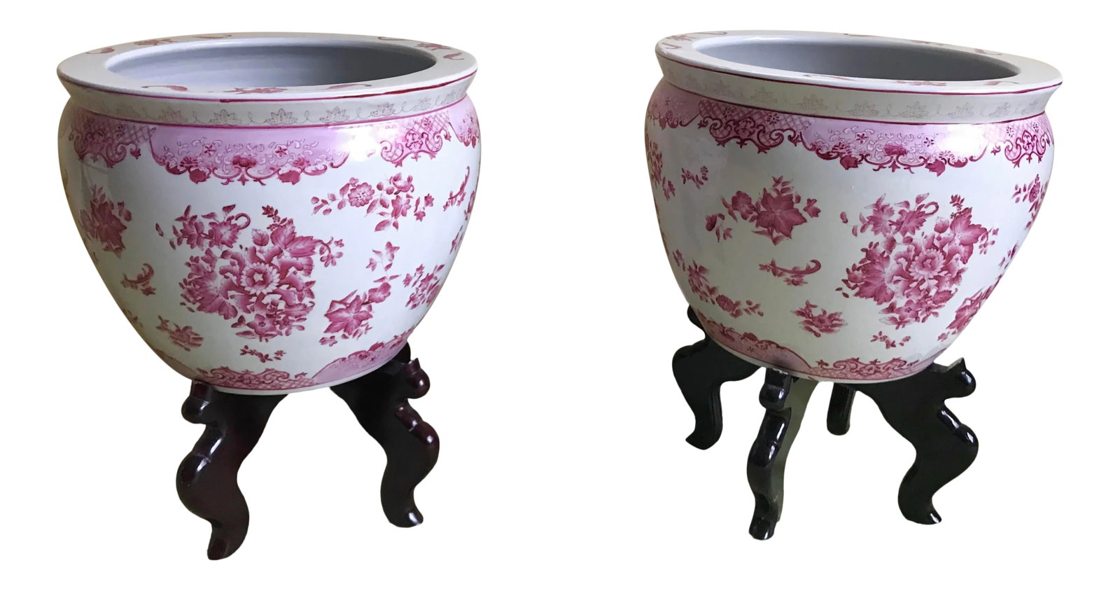 Late 20th Century Chinese Porcelain Fish Bowl Planters on Stands - a Pair (1 of 11)