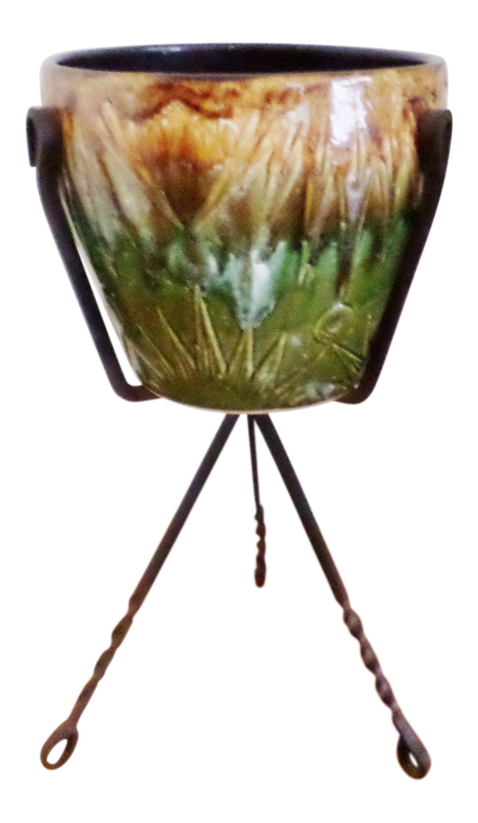 Antique Roseville Arts and Craft Pottery Planter in Cast Iron Tripod Stand (1 of 10)