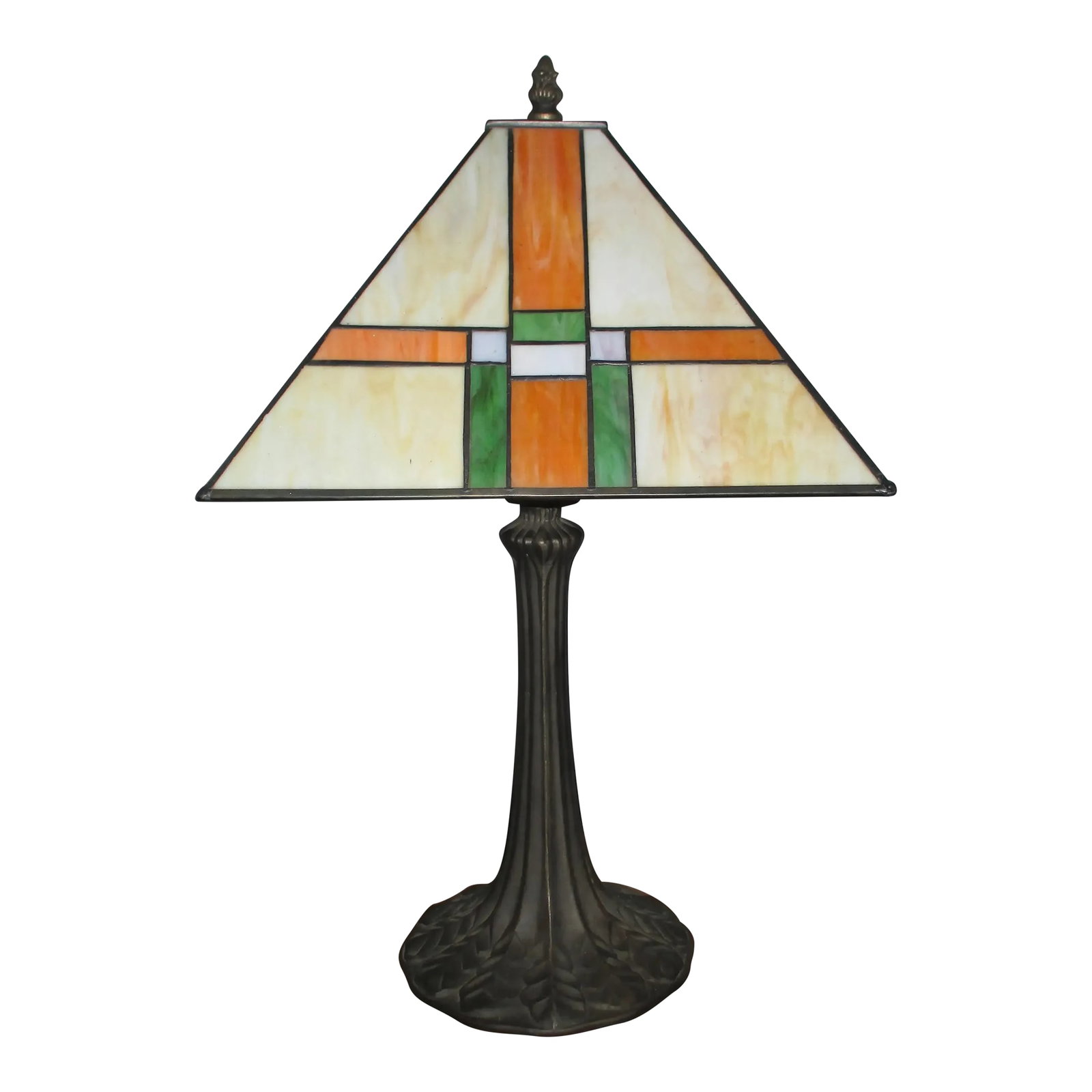 Vintage Stained Glass Frank Lloyd Wright Style Mission Glass Art Table Lamp: Elevate your space with the vibrant hues and timeless design of this Wright Stained Glass Table Lamp. Taking inspiration from the iconic Frank Lloyd Wright Mission style, the lamp features a geometric