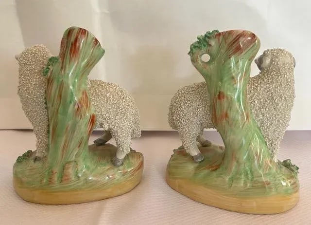 Antique Staffordshire Pair of Pastoral Sheep Spill Vases - 4