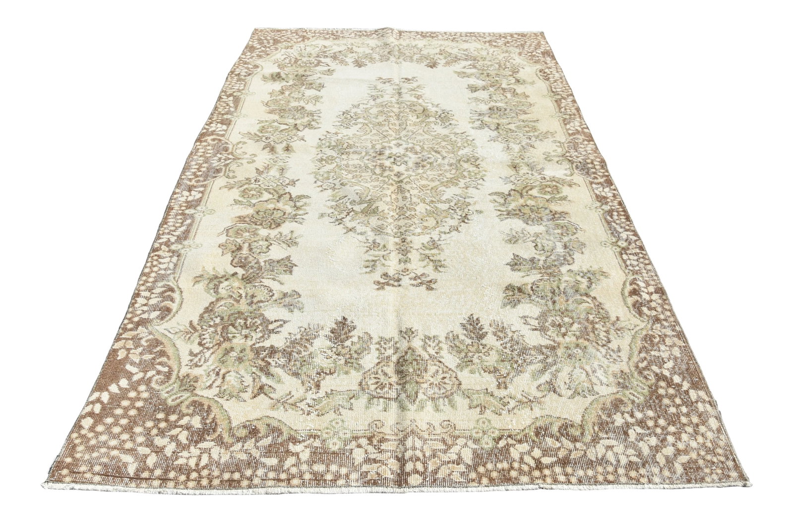 1970s Turkish Vintage Handmade Floral Design Oriental Beige Area Rug (1 of 12)