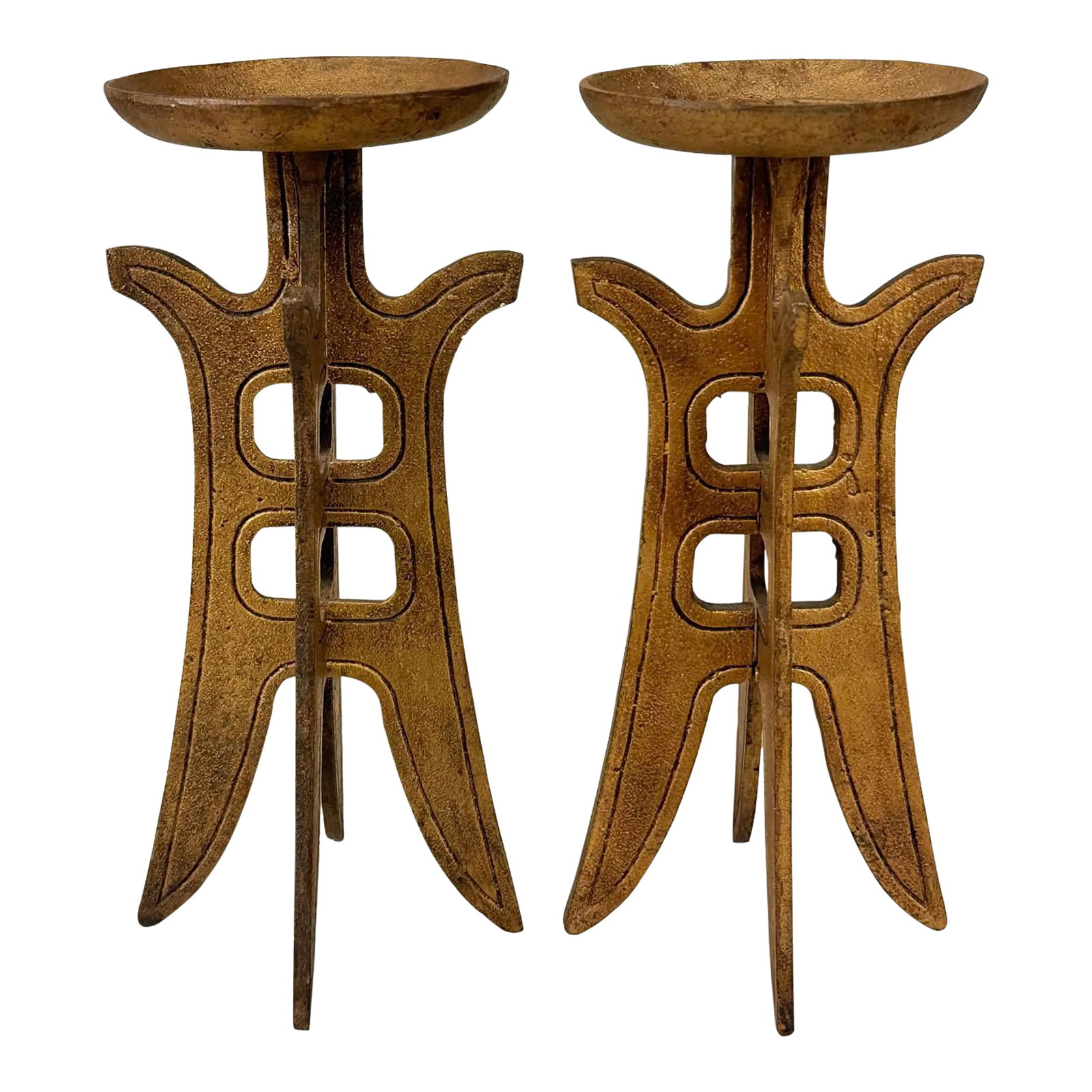 Vintage Arts & Crafts Cast Iron Gold Candle Holders - A Pair (1 of 8)