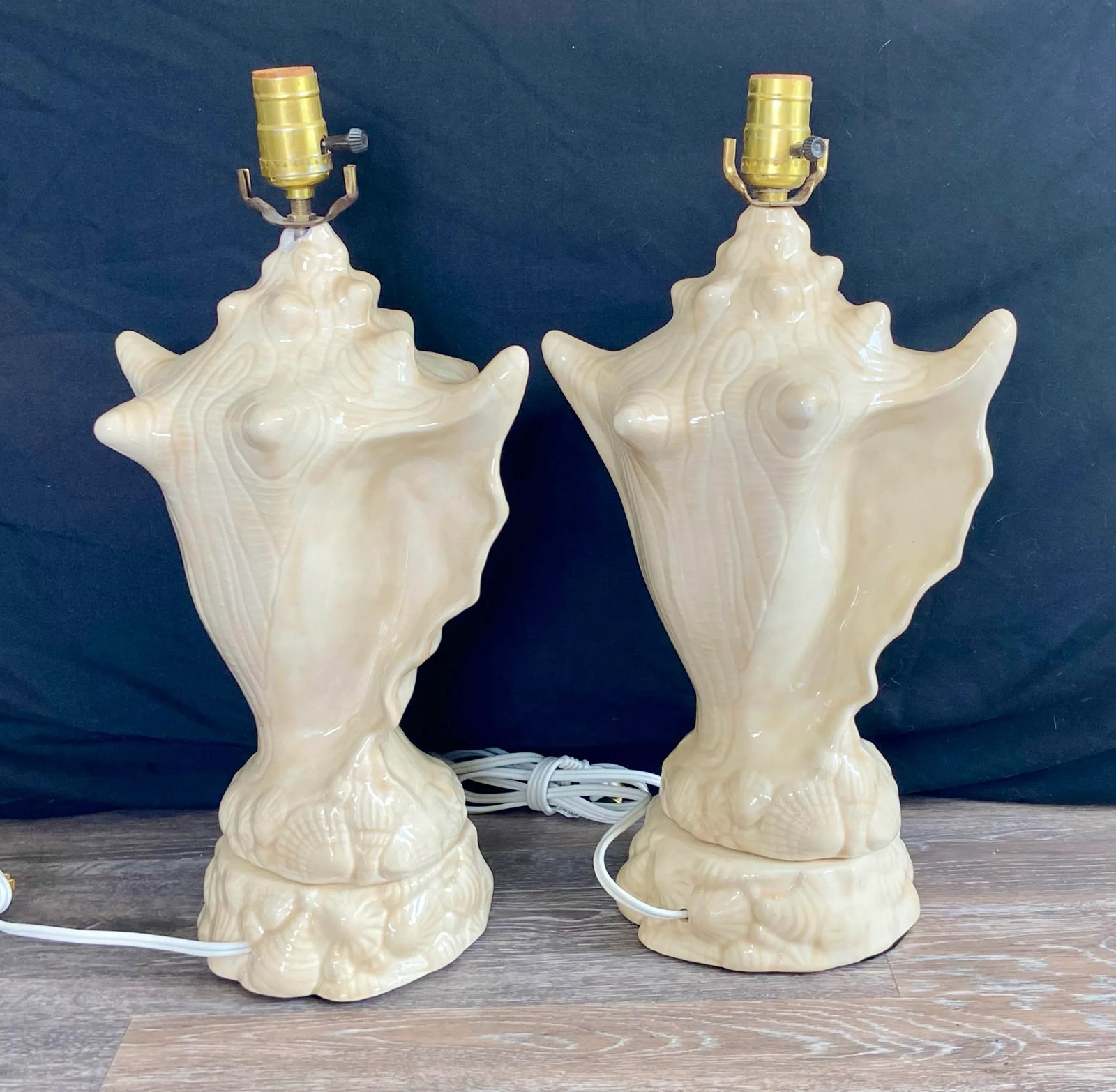 Vintage Conch Seashell Shell Table Lamps - A Pair - 4