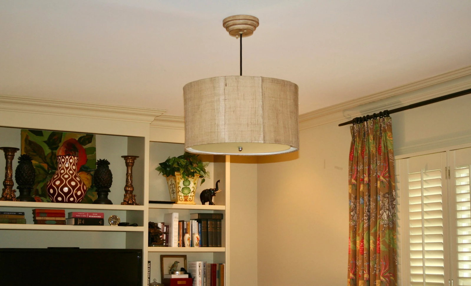 Beige Burlap Drum Pendent - 2