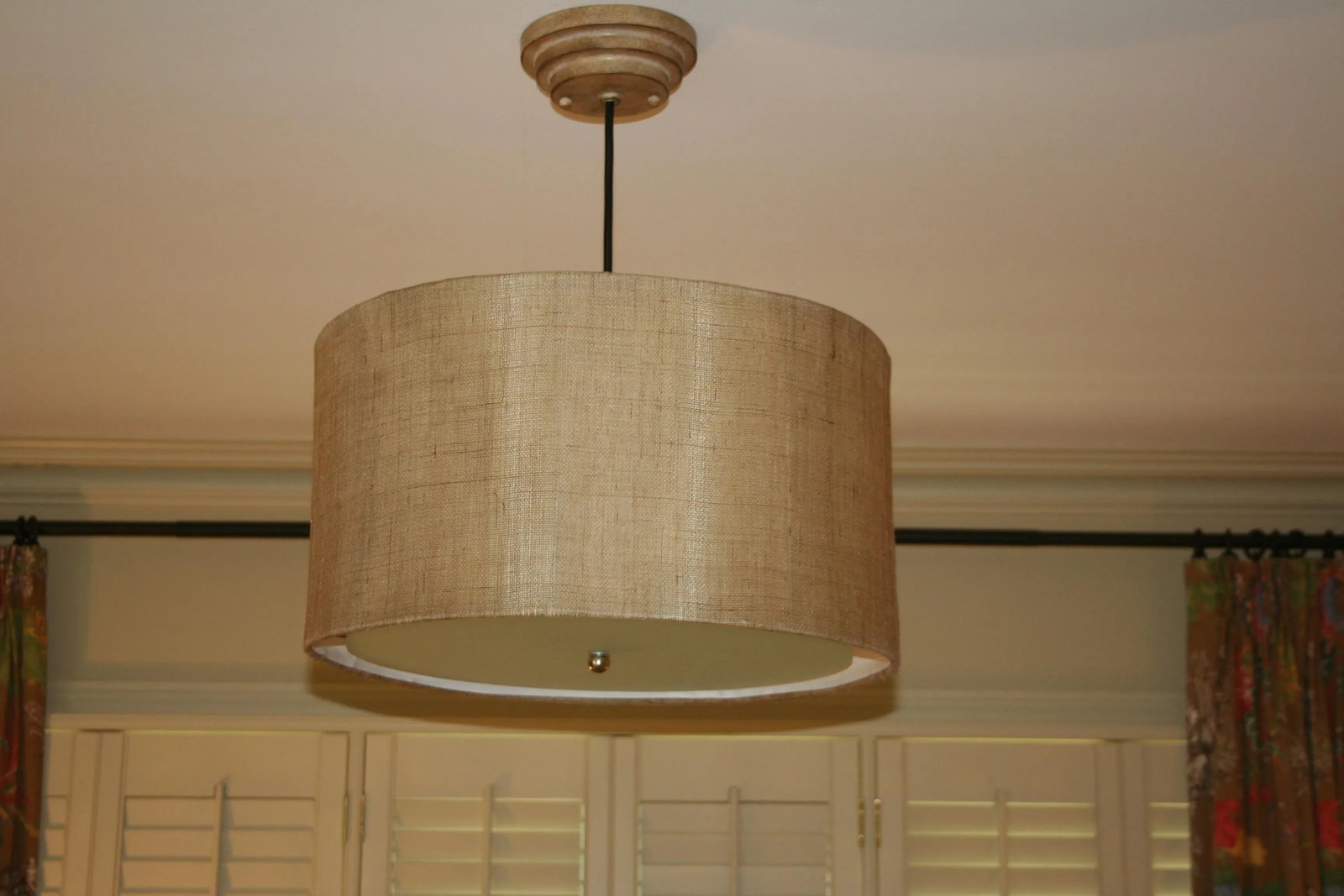 Beige Burlap Drum Pendent - 3