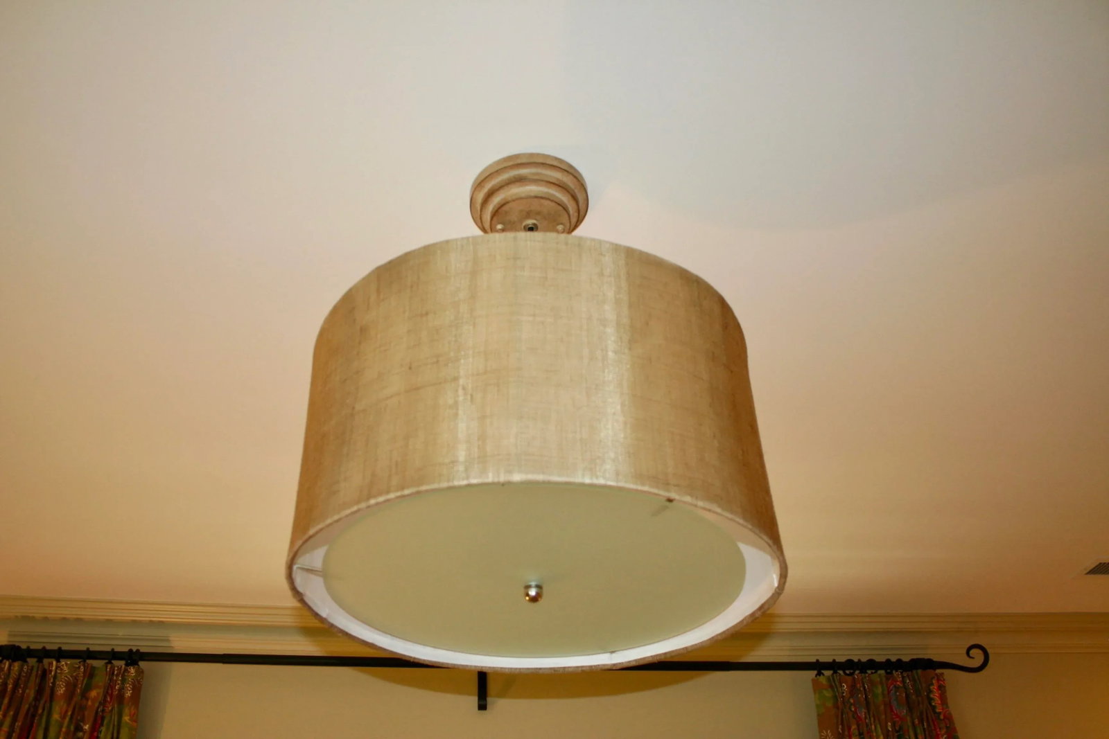Beige Burlap Drum Pendent - 4