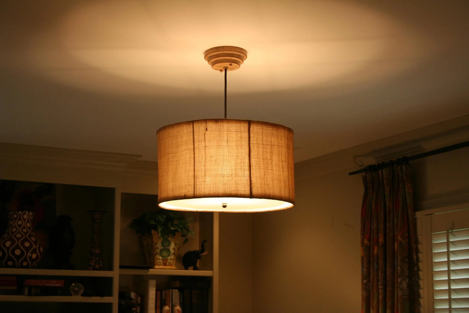 Beige Burlap Drum Pendent - 5