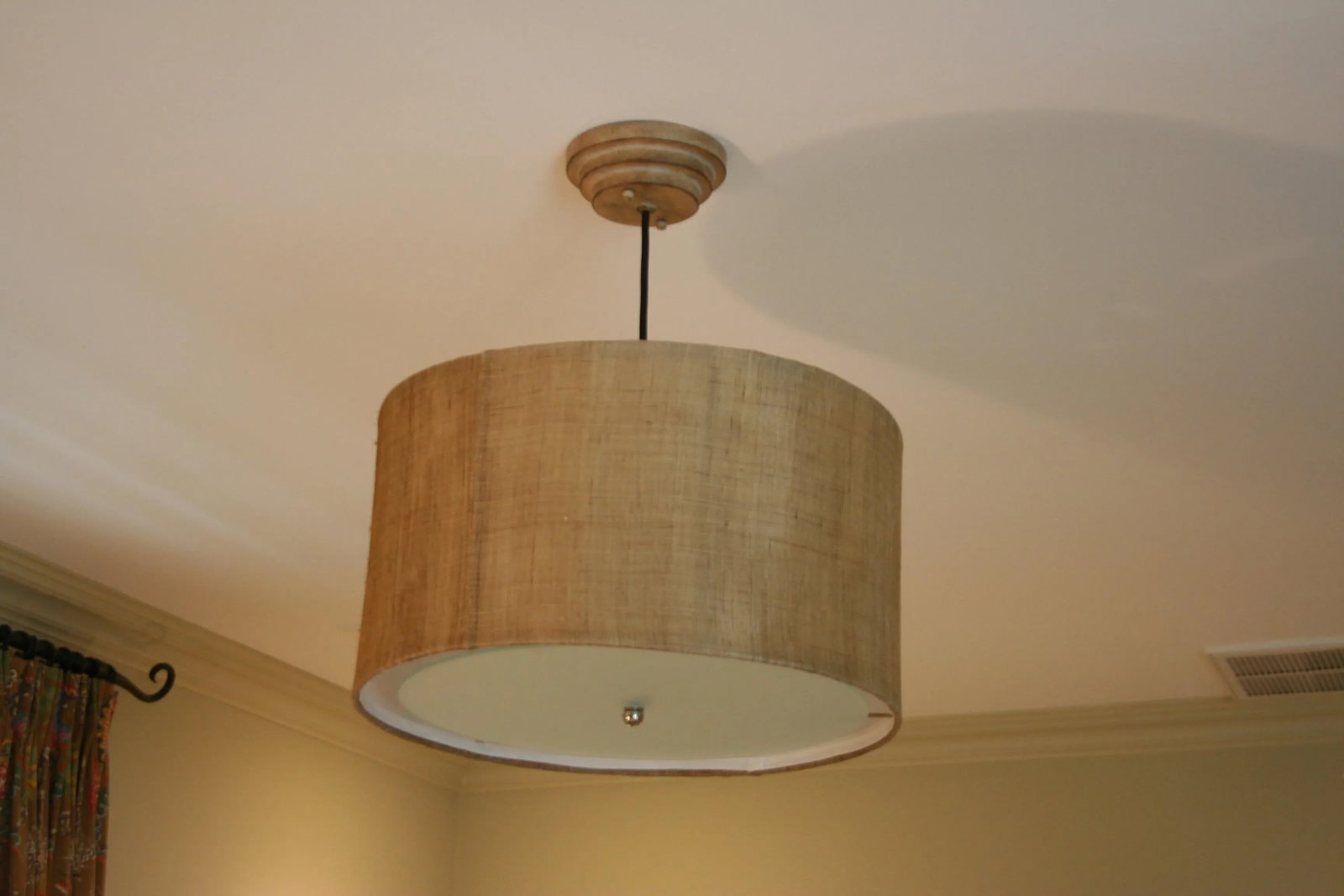 Beige Burlap Drum Pendent - 6