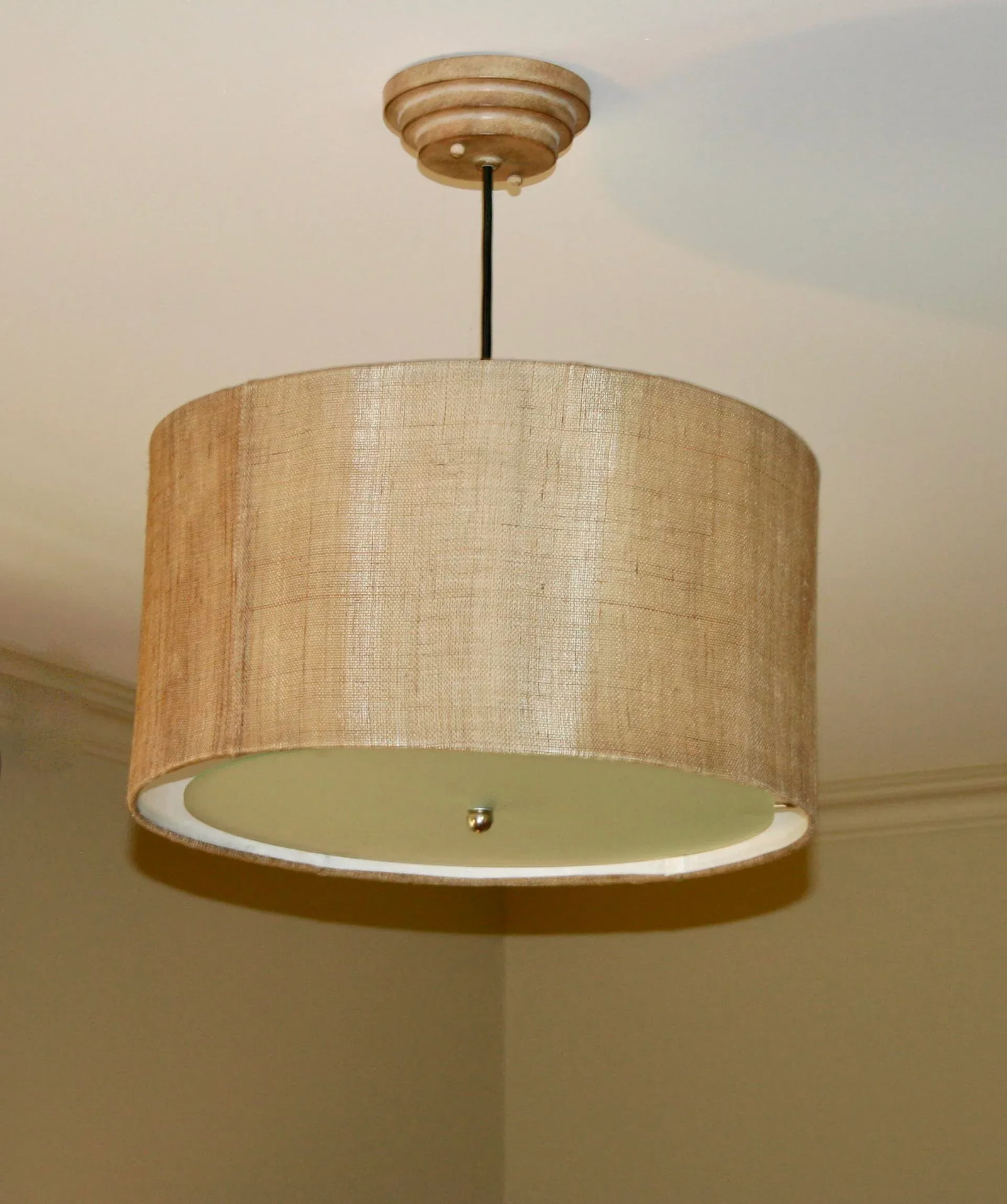 Beige Burlap Drum Pendent - 7
