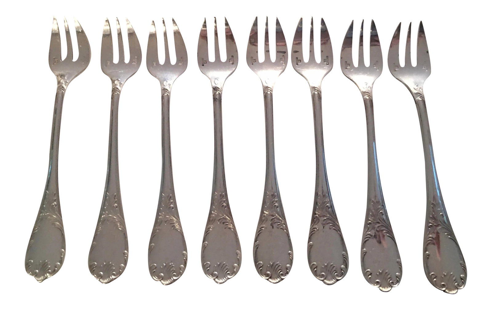 1980s Christolfe "Marly" Silverplate Oyster Forks, France - Set of 8 (1 of 9)