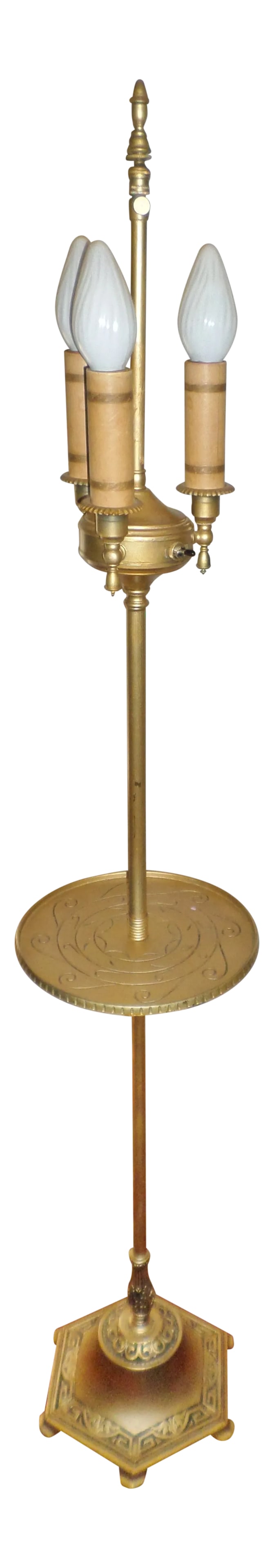 Antique Art Deco Metal Torchiere 3 Arm Candlestick Floor Lamp (1 of 12)
