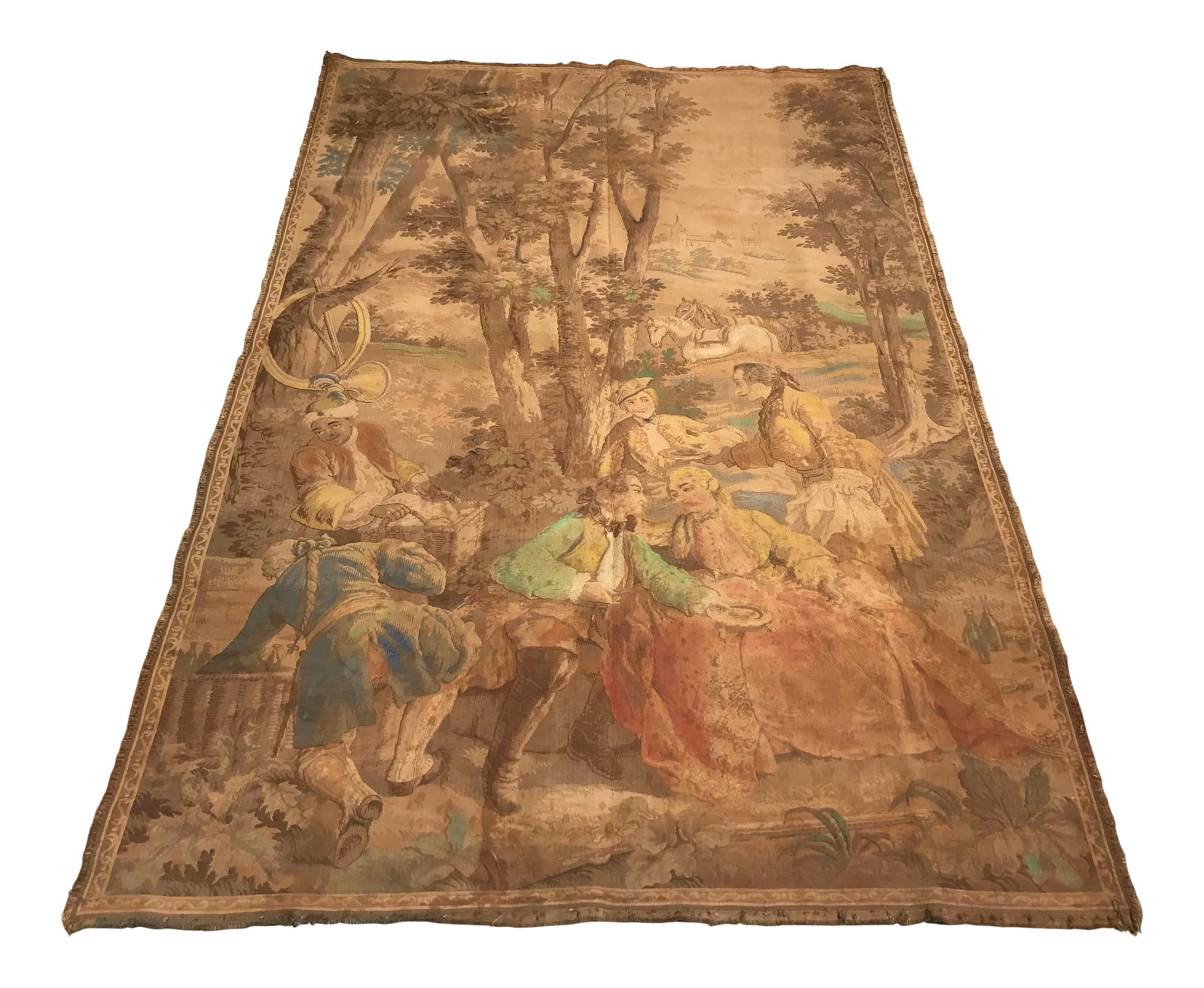 Antique Gobelin Wall Art Tapestry: Antique gobelin tapestry fabric. * Multi color and ORIGINAL Antique - 19th century * Size 6.4 FEET x 4.2 FEET ( 197 CM x 130 CM ) Photos taken in daylight. CARE: Dry clean only Condition: