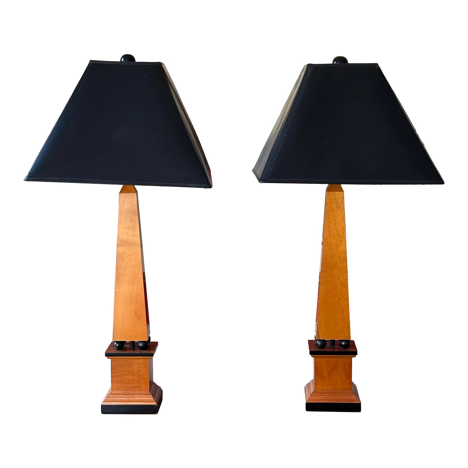 Pair Tall Table Lamps, Obelisk Form, Ebony Accents (1 of 6)