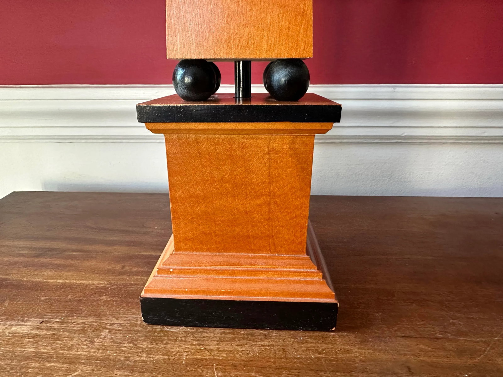 Pair Tall Table Lamps, Obelisk Form, Ebony Accents - 2