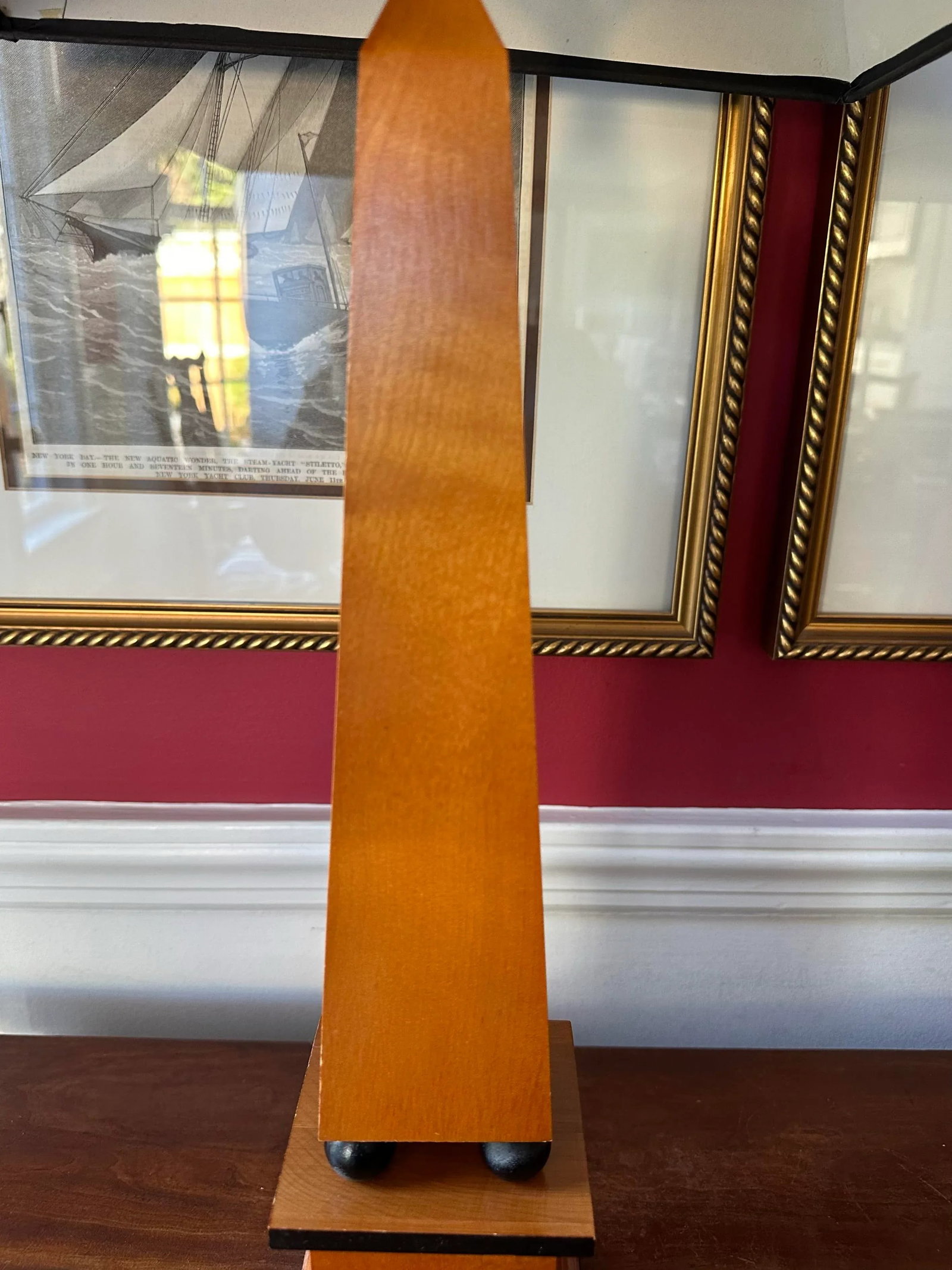 Pair Tall Table Lamps, Obelisk Form, Ebony Accents - 3