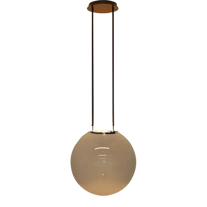 Mid-Century Modern Murano Glass Pendant Lamp: Sfera Pendant Murano White Glass, Black Mounting. Designed By Mauro Marzollo For ITRE. Dimensions: Width 17" Height 52" Custom Lenght Available Wattage: 300W T3 Halogen Bulb Condition: Imperfections: