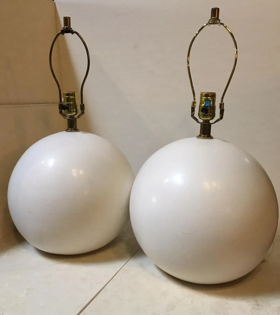 Mid Century Modern Circular Table Lamps - A Pair - 7
