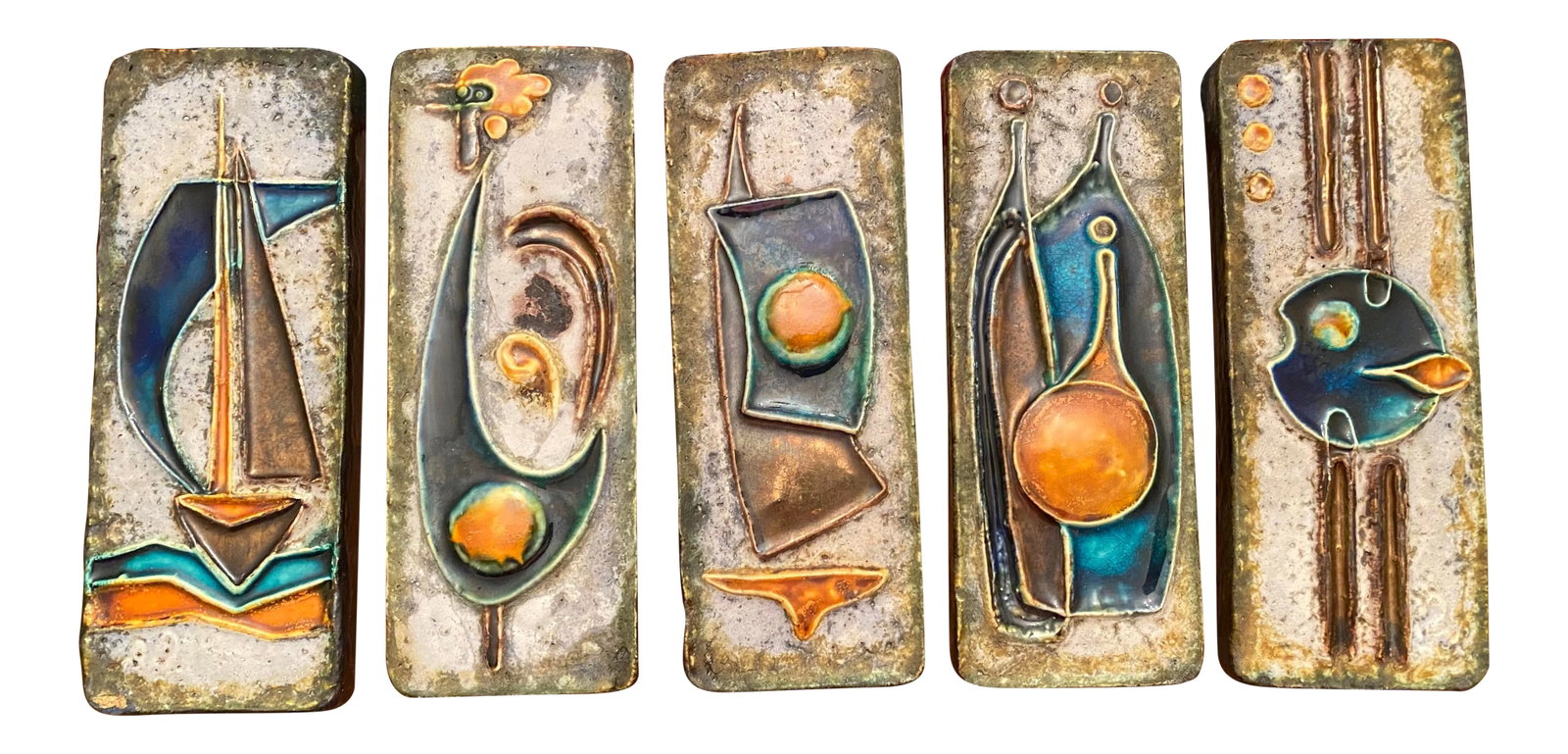 Mid 20th Century Modernist Abstract Wall Hanging Ceramic Tile Plaques by Schaffenacker - Set of 5 (1 of 11)