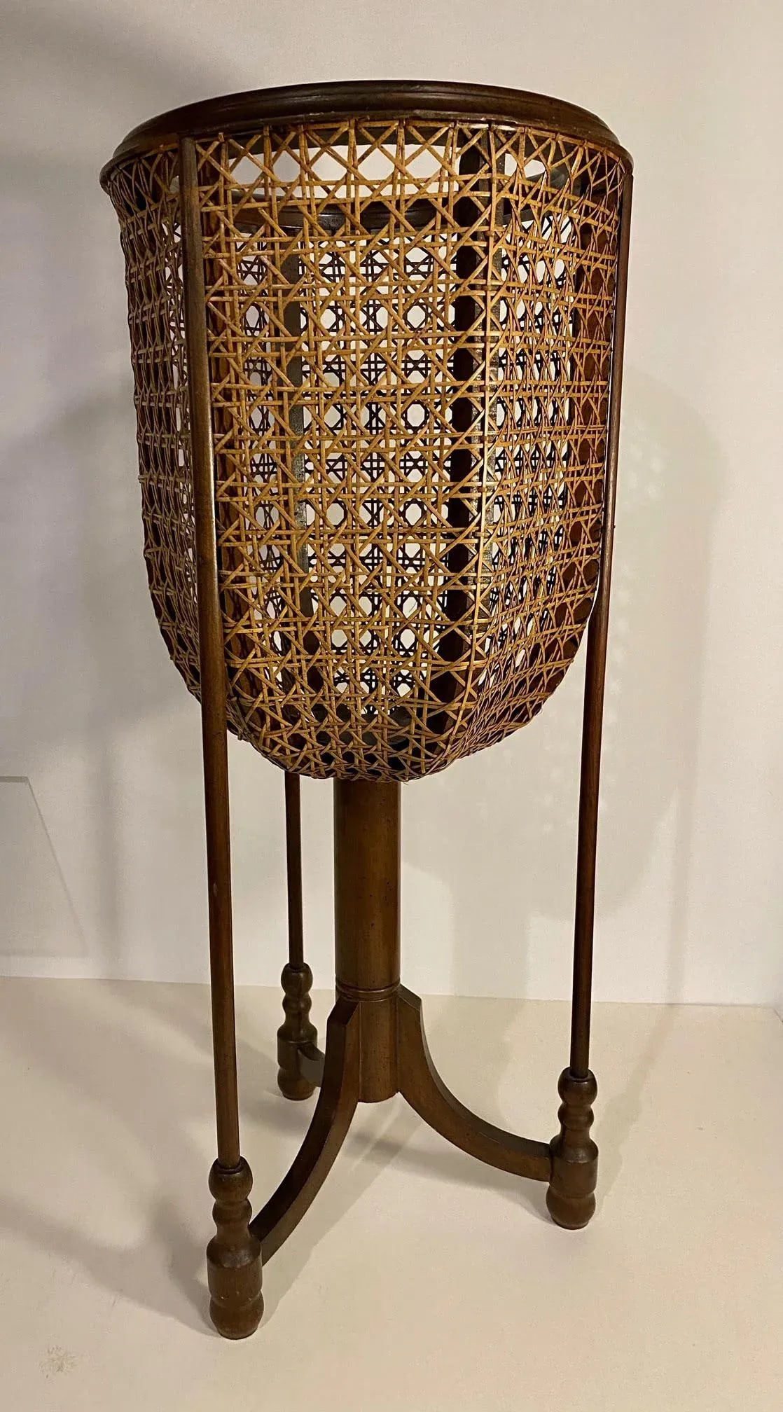 1960s Boho Wood and Wicker Plant Stand - 6
