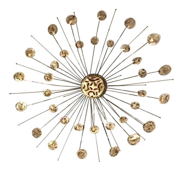 1960s Paul Evans Insp Torch Cut Mid Century Brutalist Sunburst Double Brass Metal Wall Art Sculpture: Sensational Enormous One of A Kind HandMade Brass 40" Diameter Brutalist Sunburst Wall Sculpture. This magnificent work of art was purchased at an artist's craft fair during the 1960s. Unfortunately. 