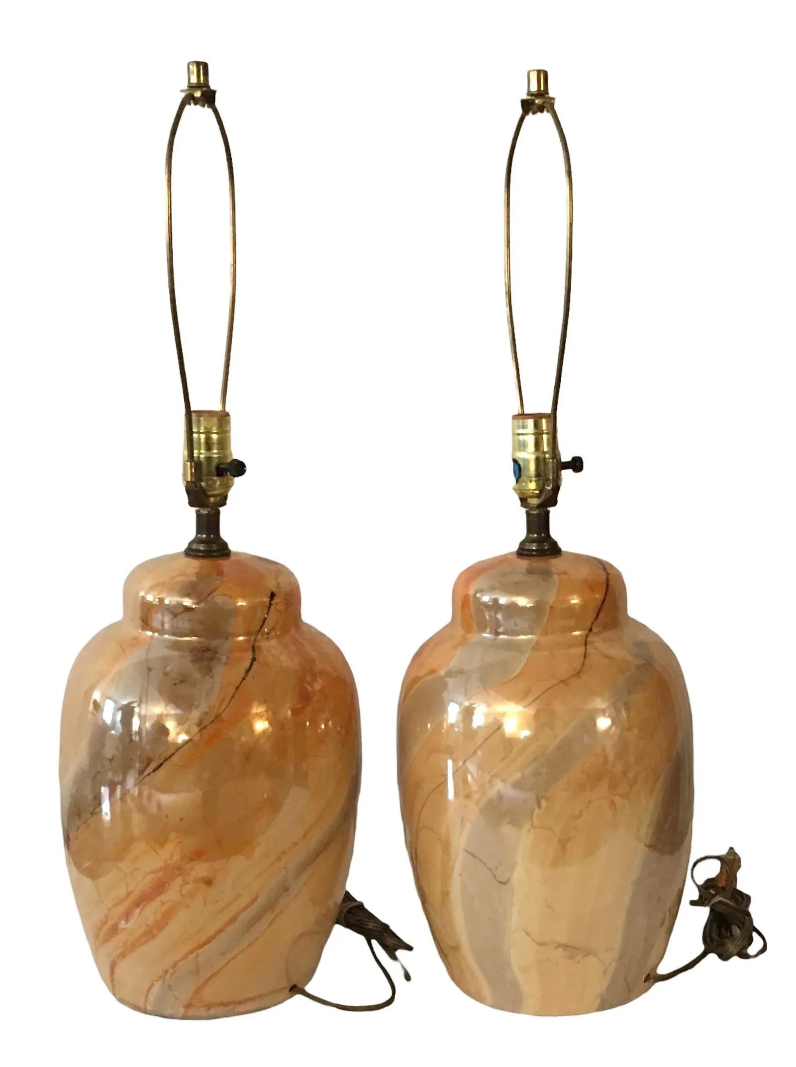 Vintage Glazed Ginger Jar Style Table Lamps - a Pair - 2