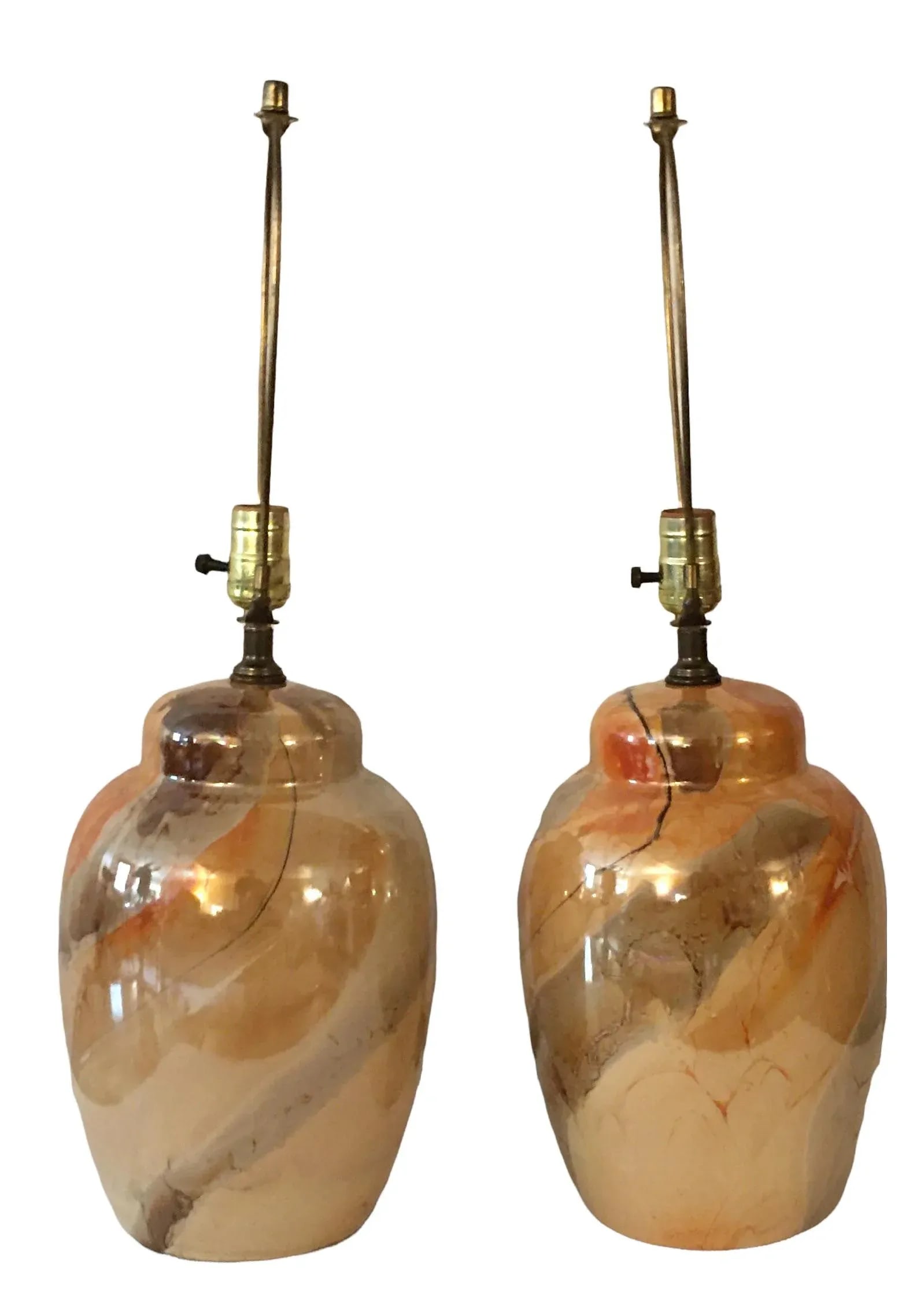Vintage Glazed Ginger Jar Style Table Lamps - a Pair - 3