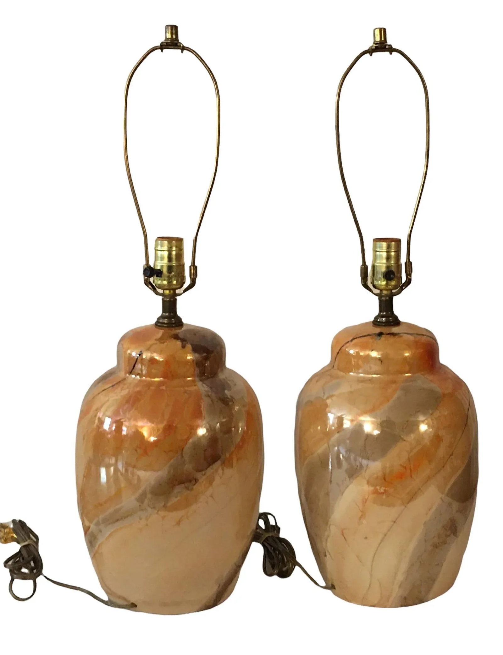 Vintage Glazed Ginger Jar Style Table Lamps - a Pair - 4